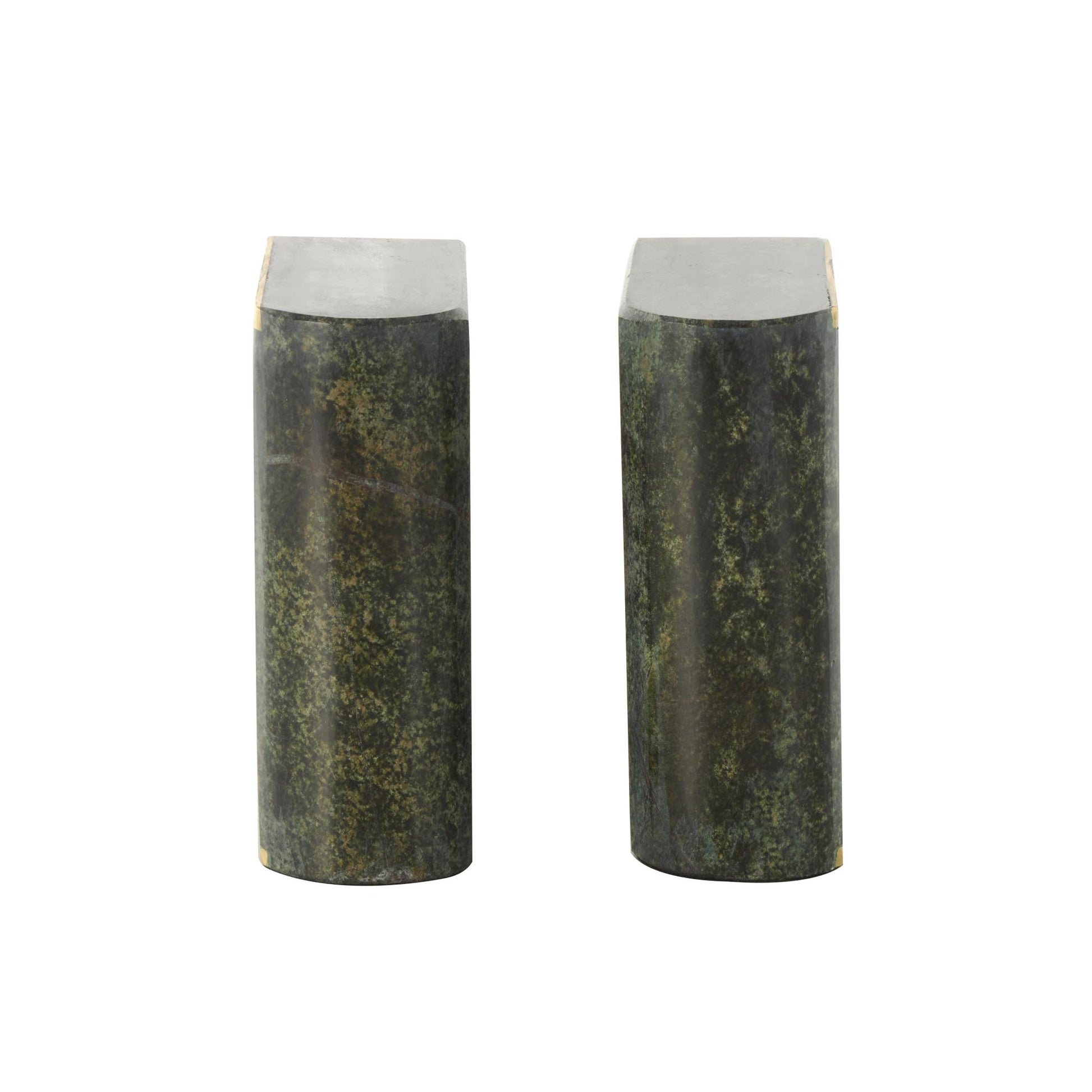 Set of 2 Geometric Marble Curved Rectangular Decorative Bookends with Gold Accents