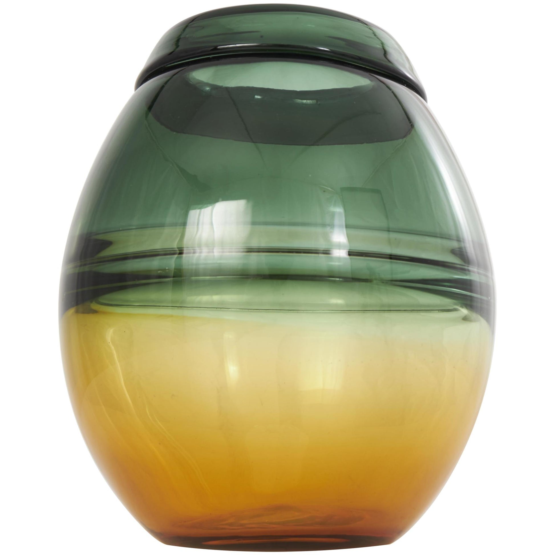 Green Glass Handmade Ombre Decorative Vase with Yellow Base
