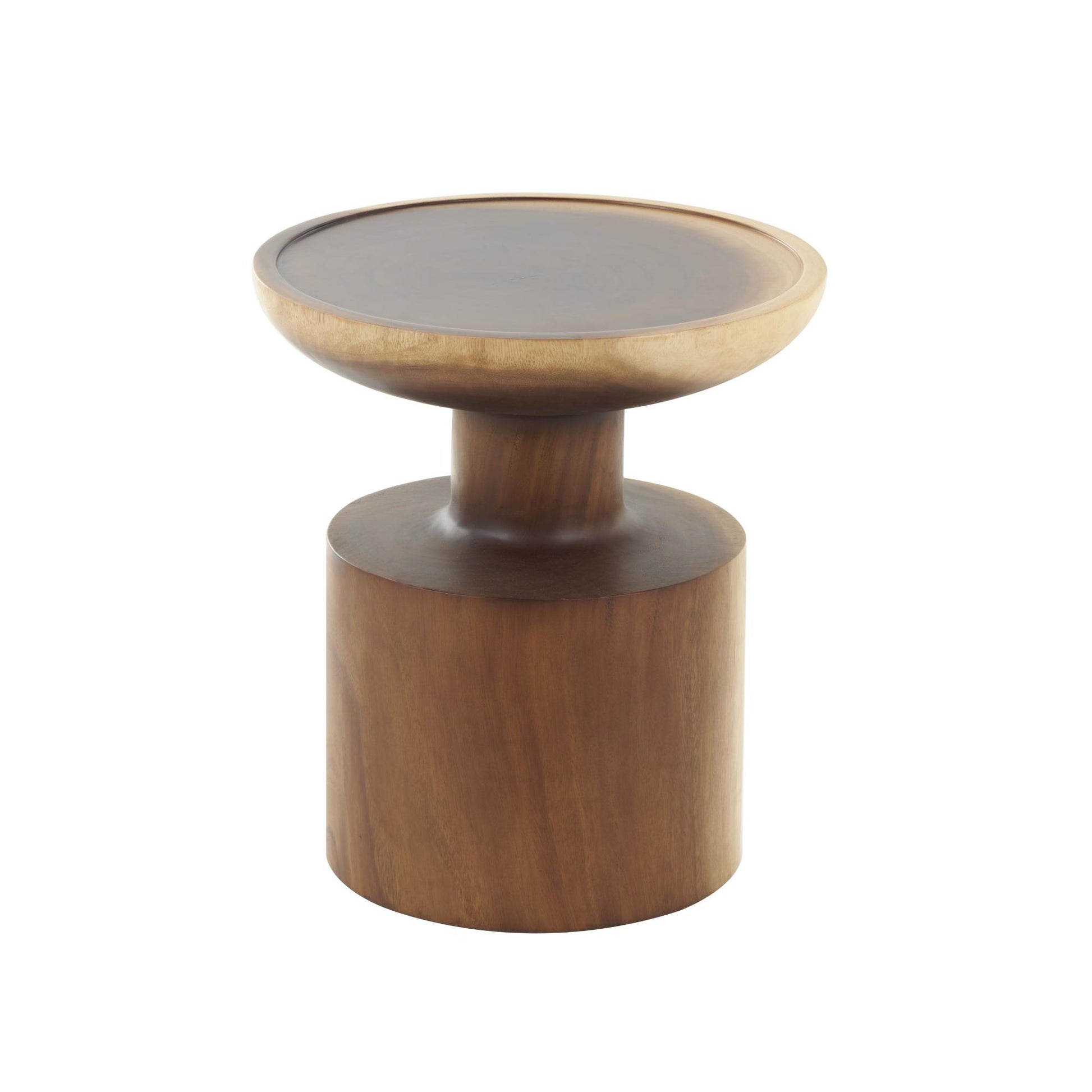 Brown Wood Handmade End Accent Table with Block Base