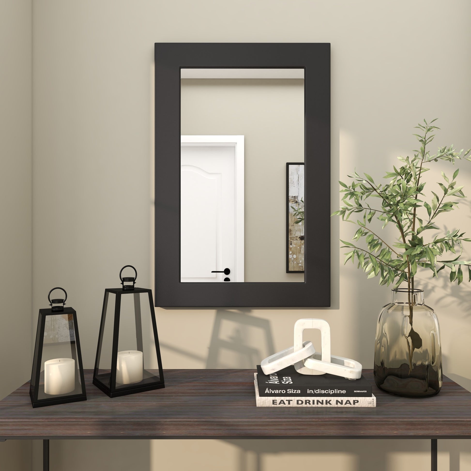 Wooden Rectangular Room Wall Mirror