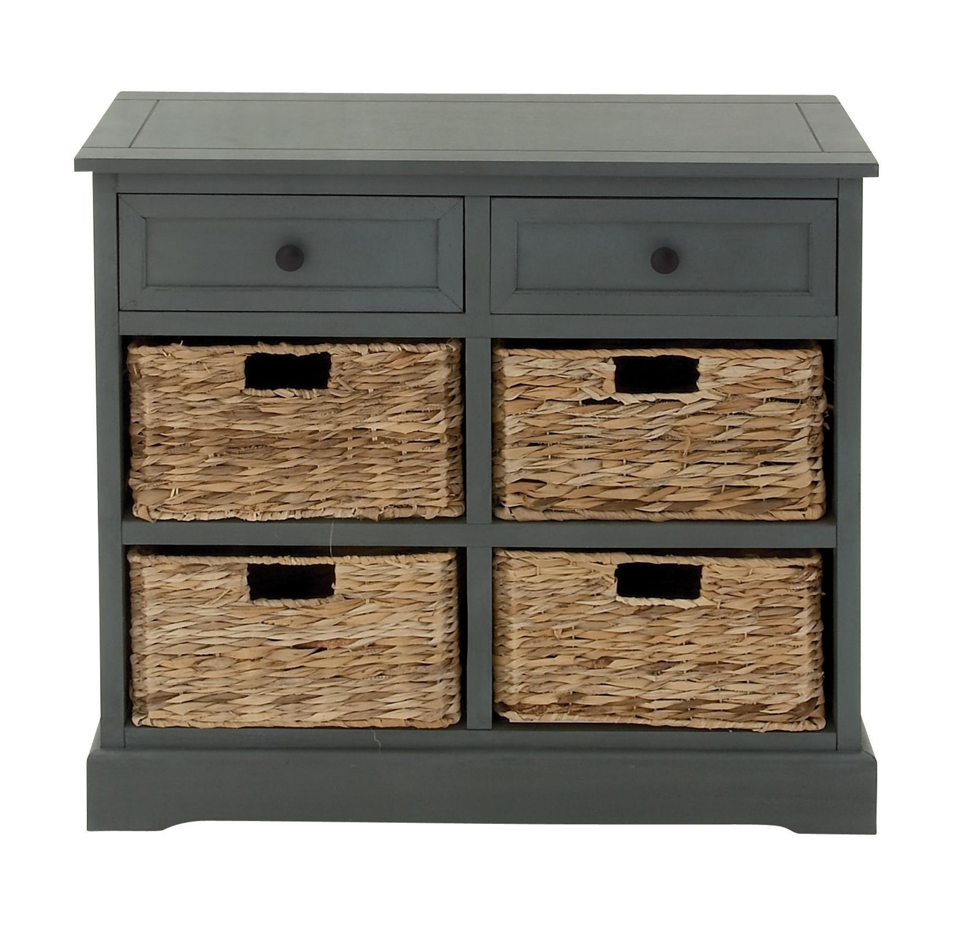 Teal Wood 2 Drawer Room Storage Unit with 4 Wicker Basket Drawers