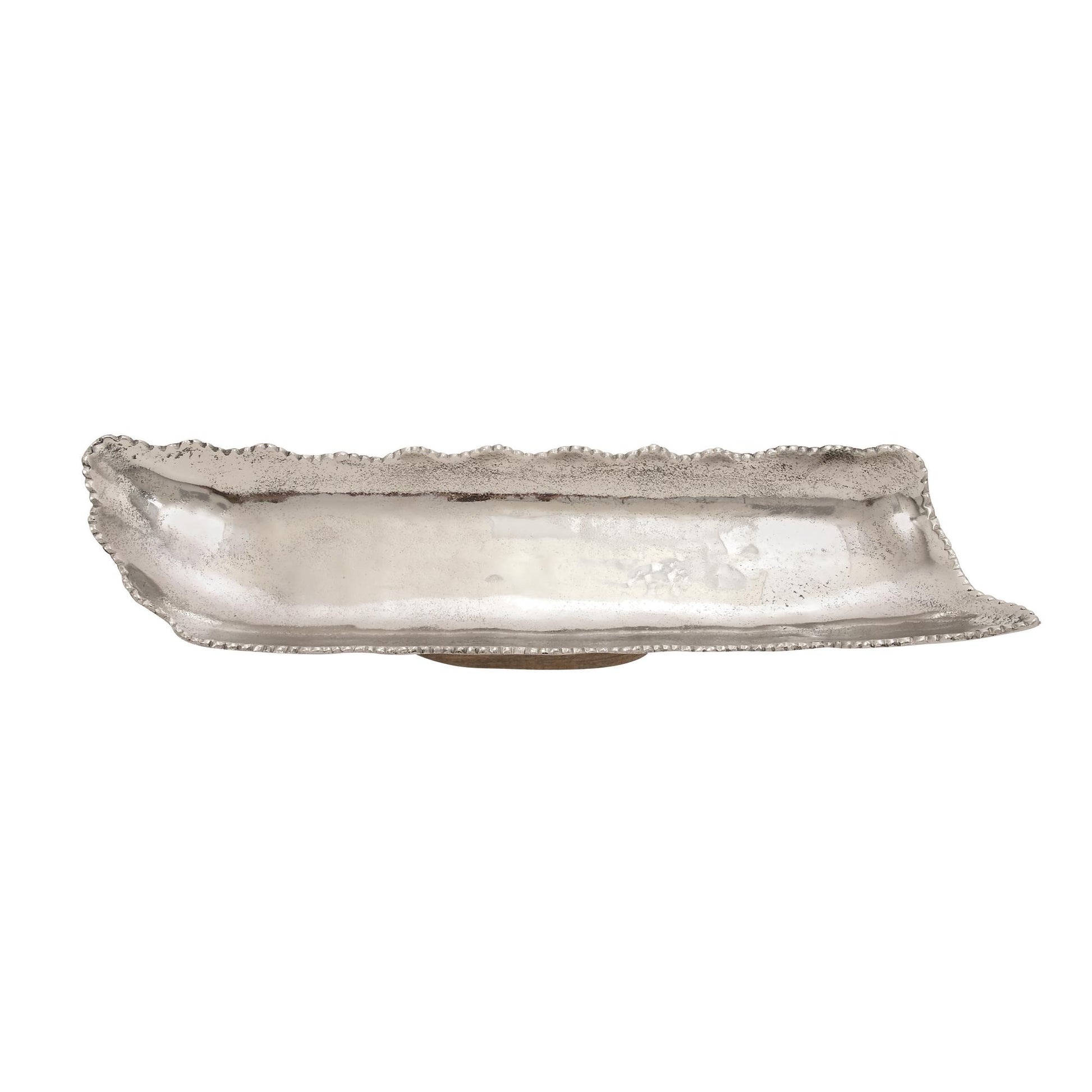 Silver Aluminum Metal Living Room Decor Tray with Wood base