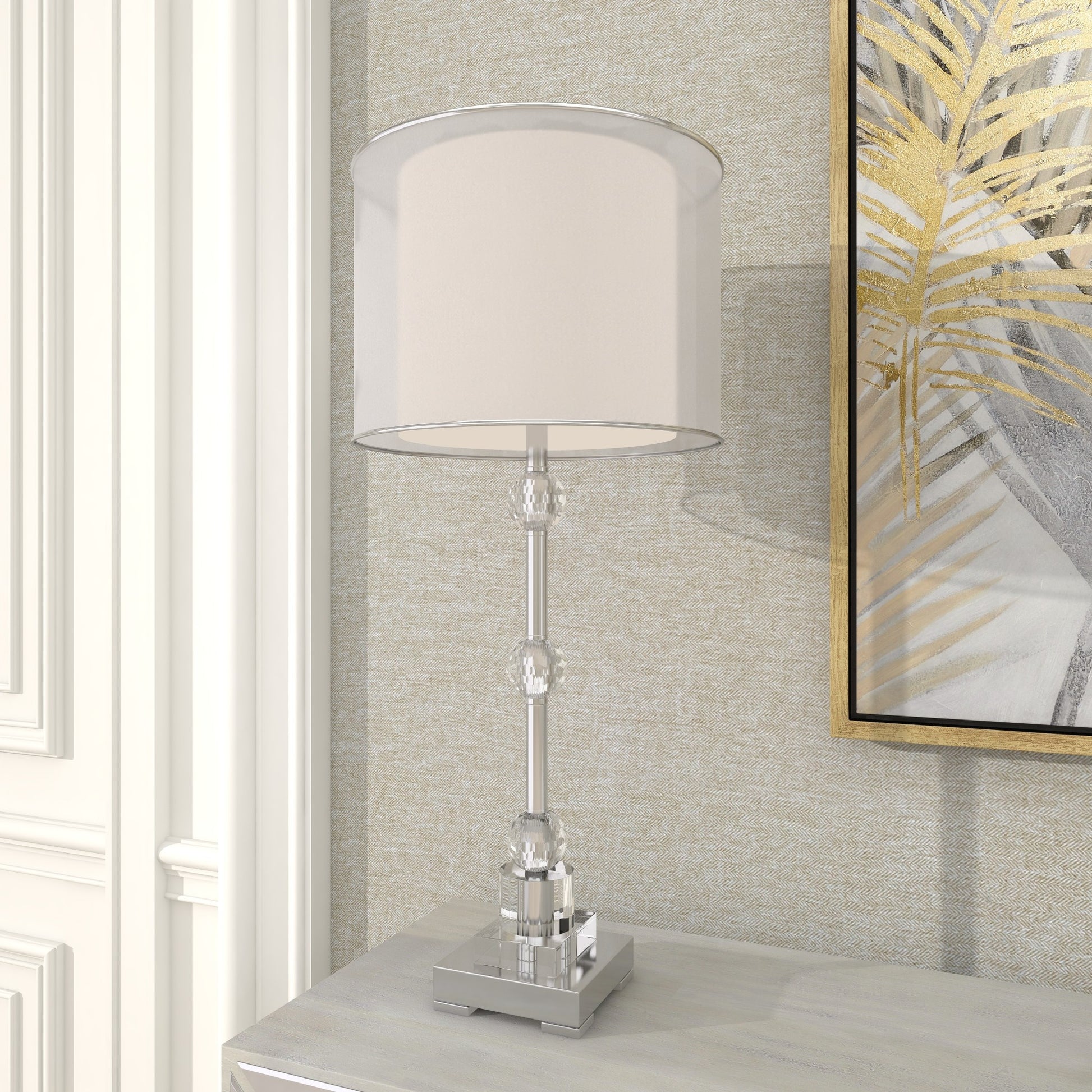 Silver Glass Room Table Lamp with Crystal Embellishments