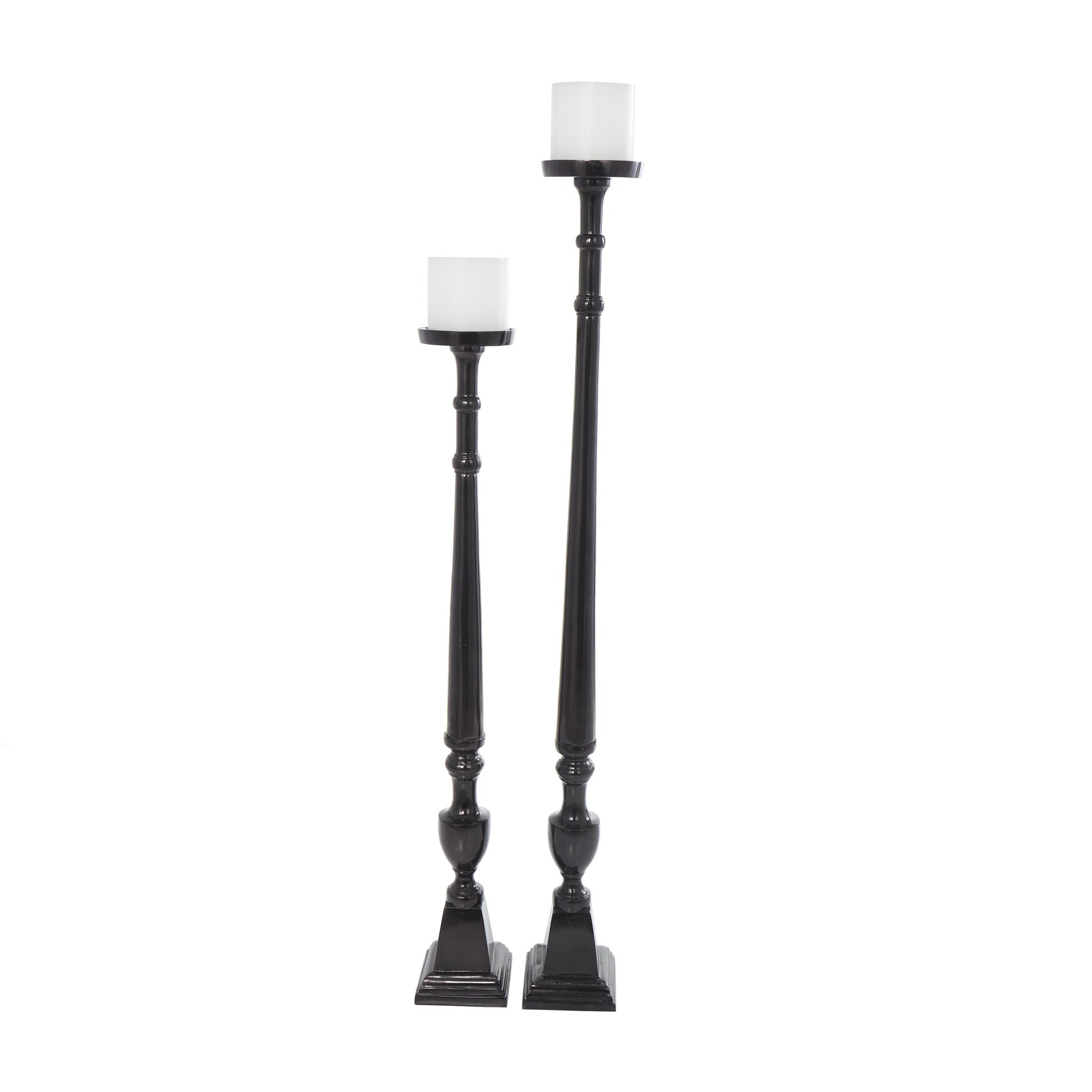 Set of 2 Aluminum Metal Tall Floor Decorative Candle Holder