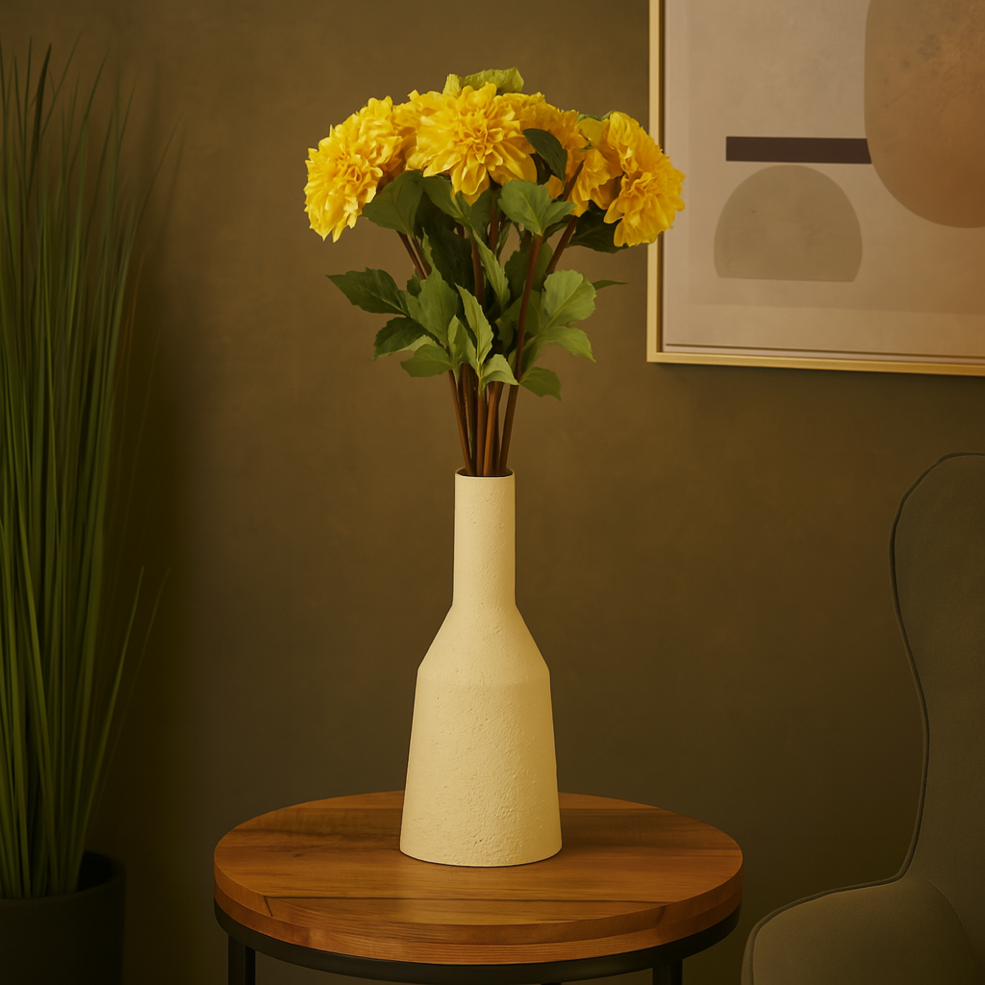 Set of 8 Dahlia Yellow Faux Foliage Tall Indoor Outdoor Artificial Flower Stem