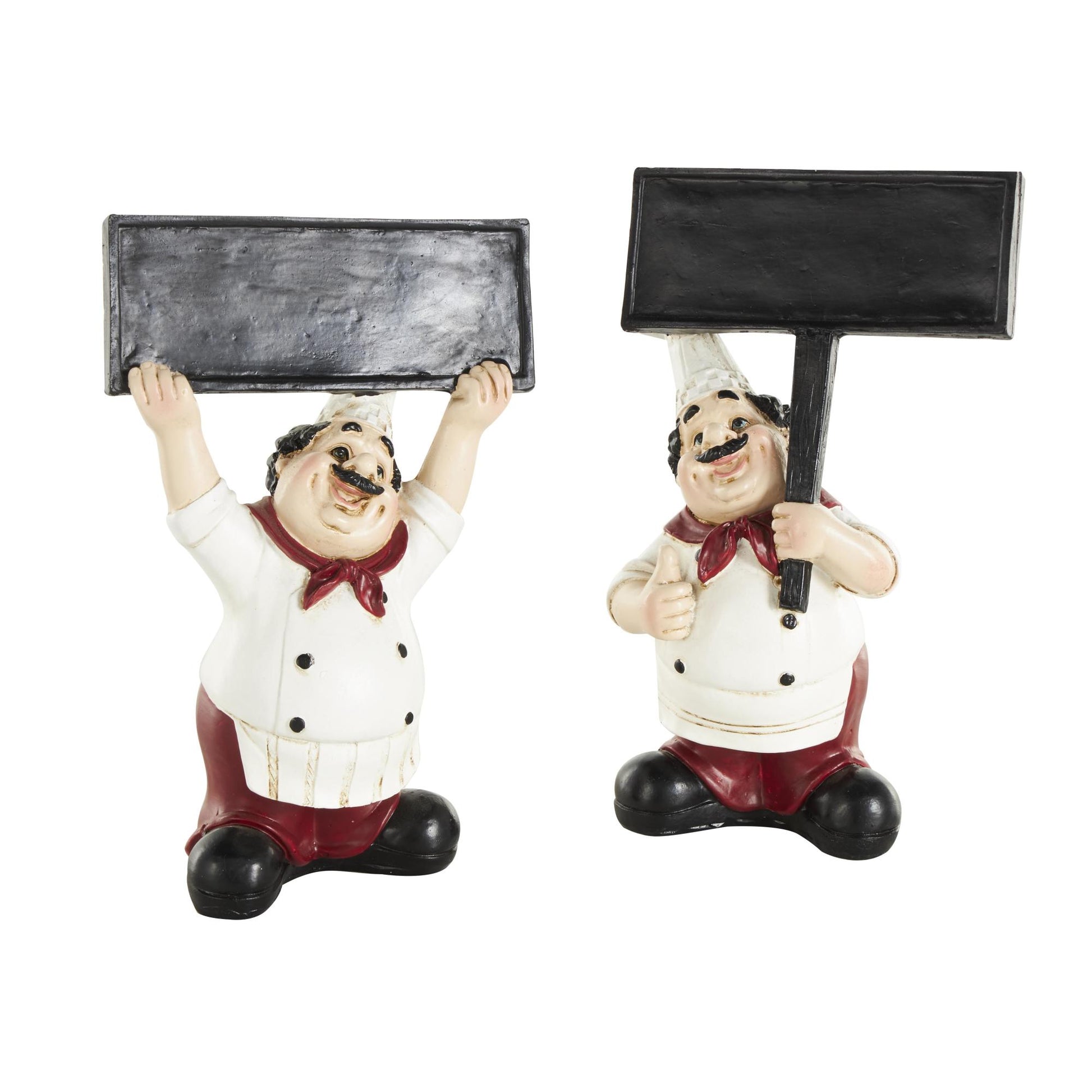 Set of 2 Chef White Polystone Kitchen Decorative Figurine Decorative Sculpture with Chalkboard Signs