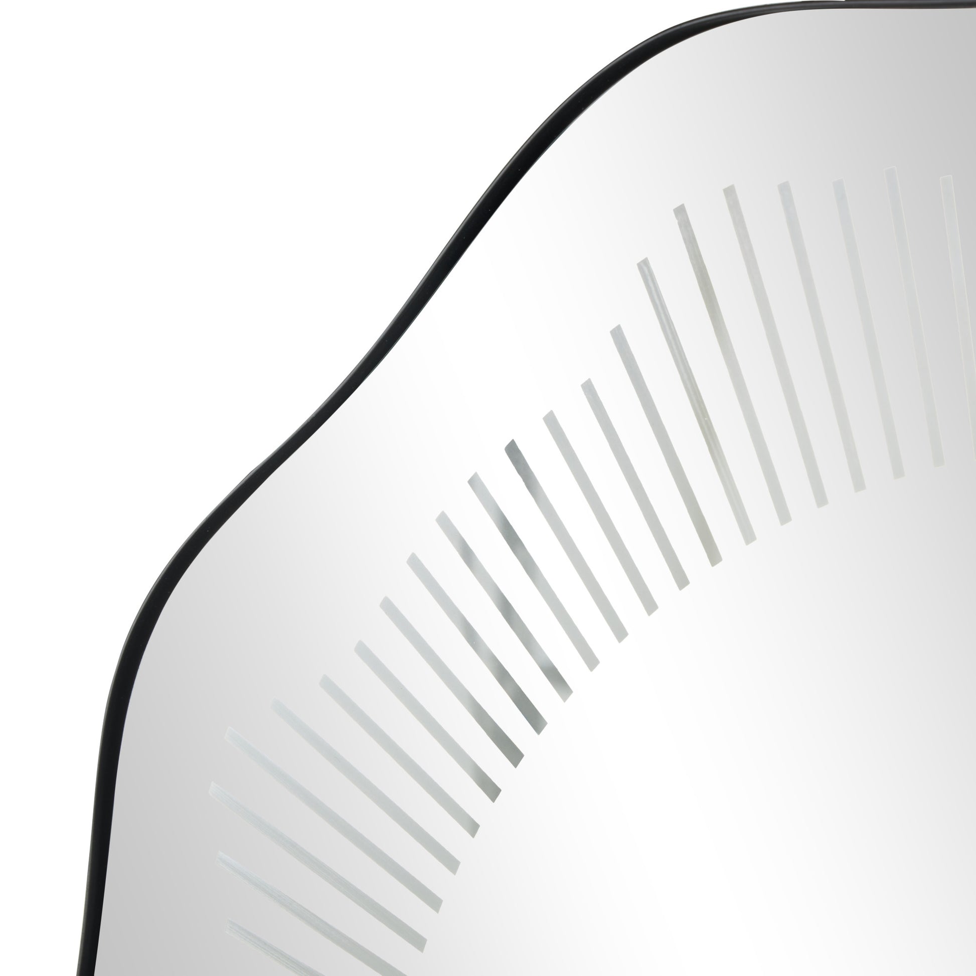 Abstract Silver Glass Wavy LED Room Wall Mirror with Radial Pattern