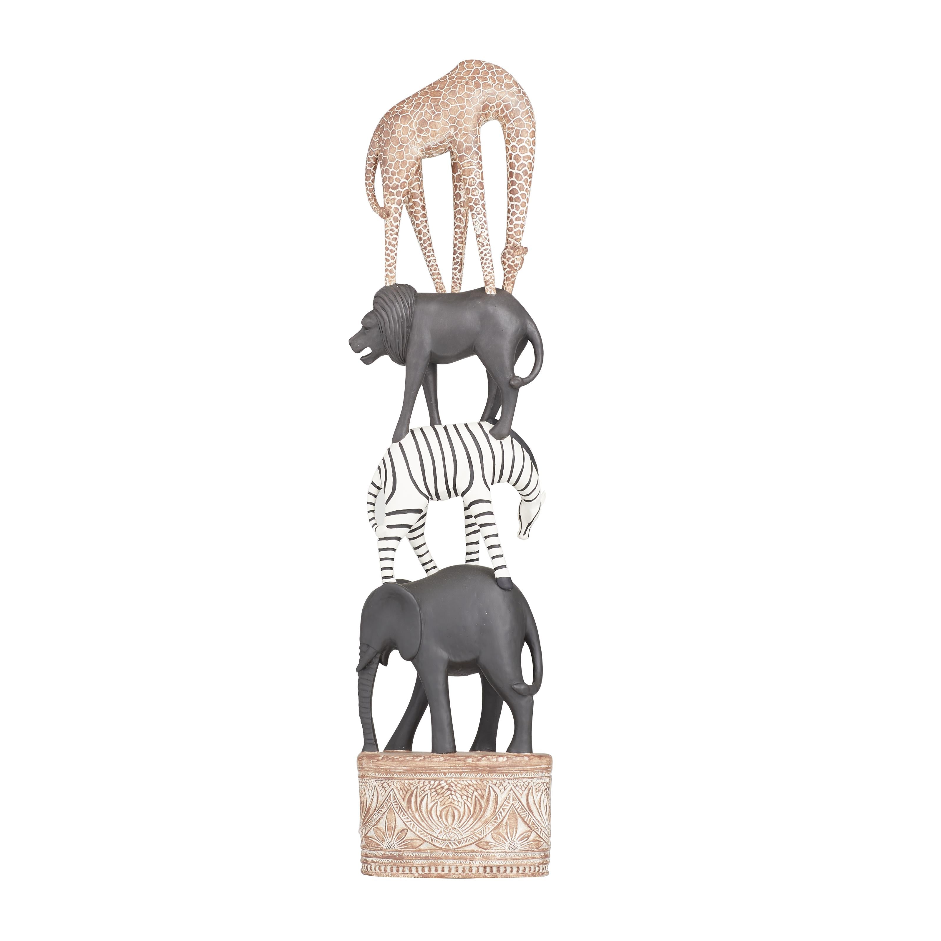 Safari Animals Multi Colored Polyresin Decorative Sculpture