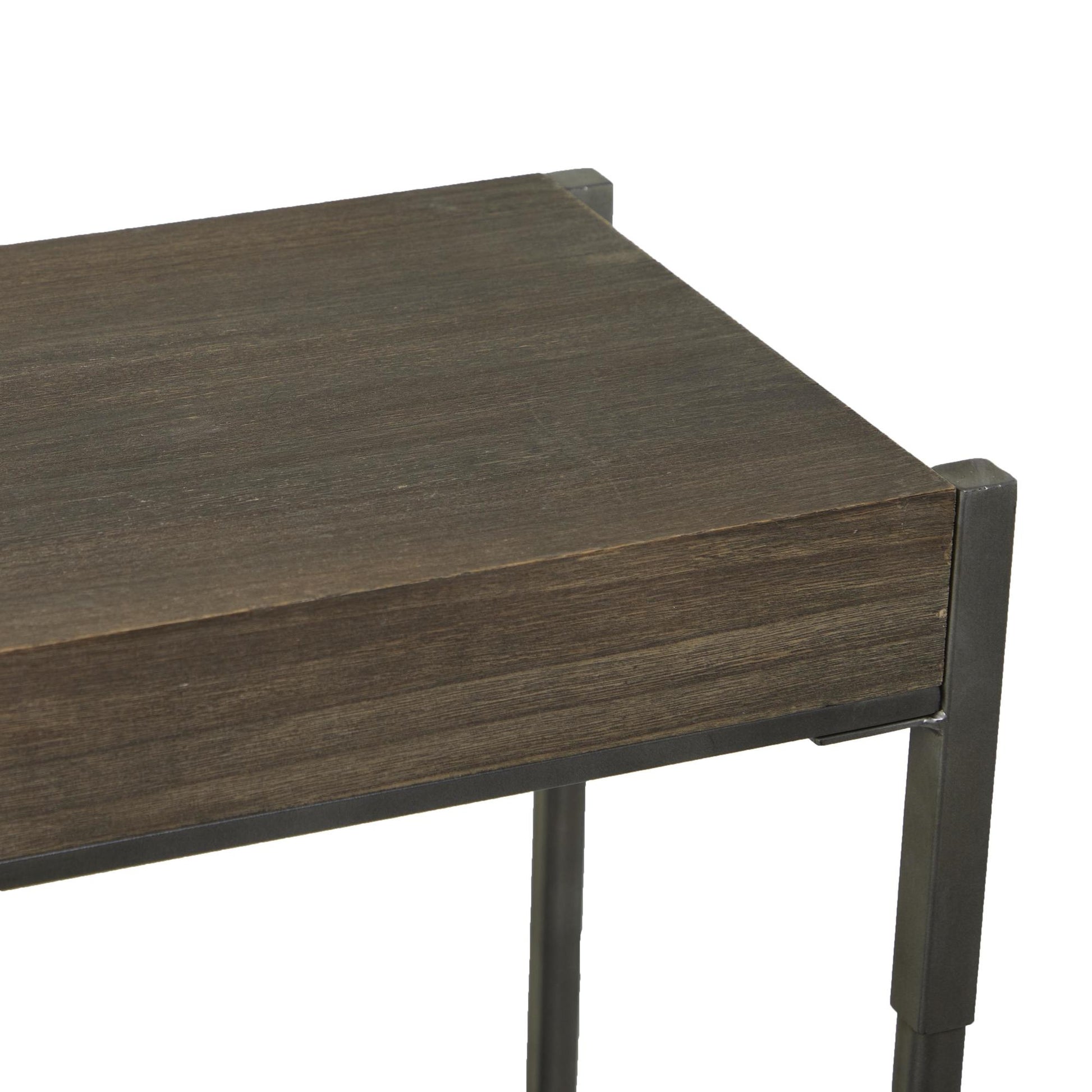Gray Metal Shelf Living Room Console Table with Brown Wooden Top