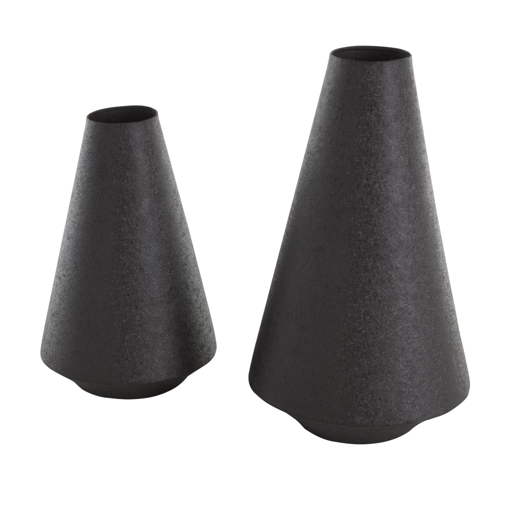 Set of 2 Metal Minimalistic Distressed Textured Decorative Vase Set of 2 18", 14"H