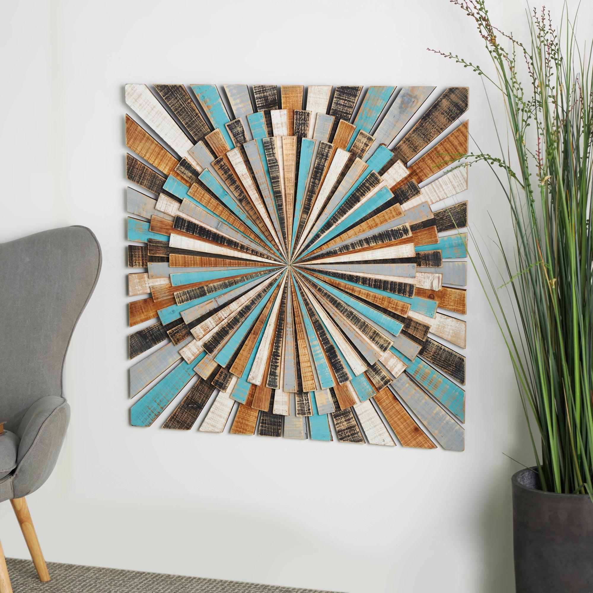 Starburst Multi Colored Wood Handmade Carved Home Wall Decor