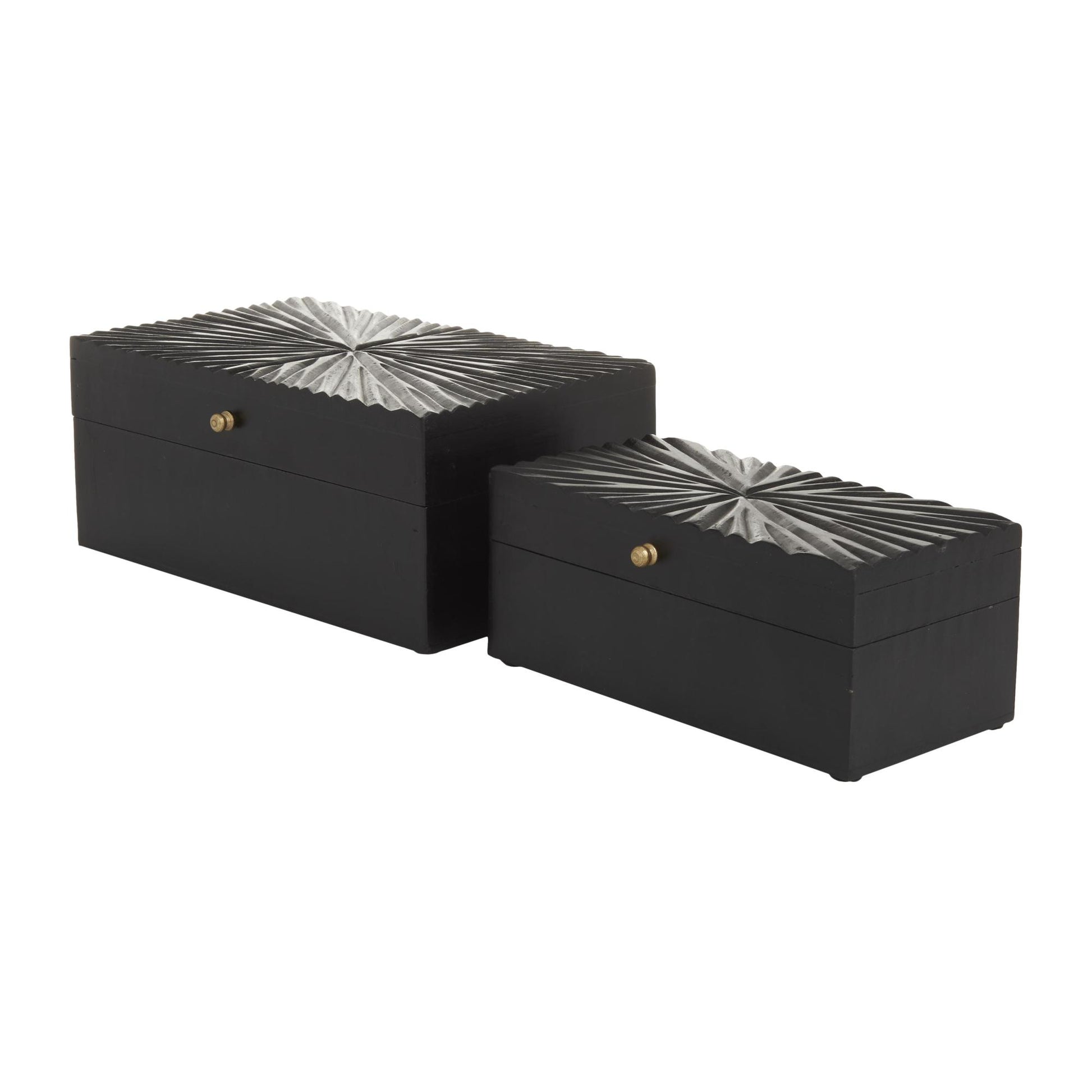 CosmoLiving by Cosmopolitan Set of 2 Starburst Wood Carved Storage Decorative Box with Gold Knobs