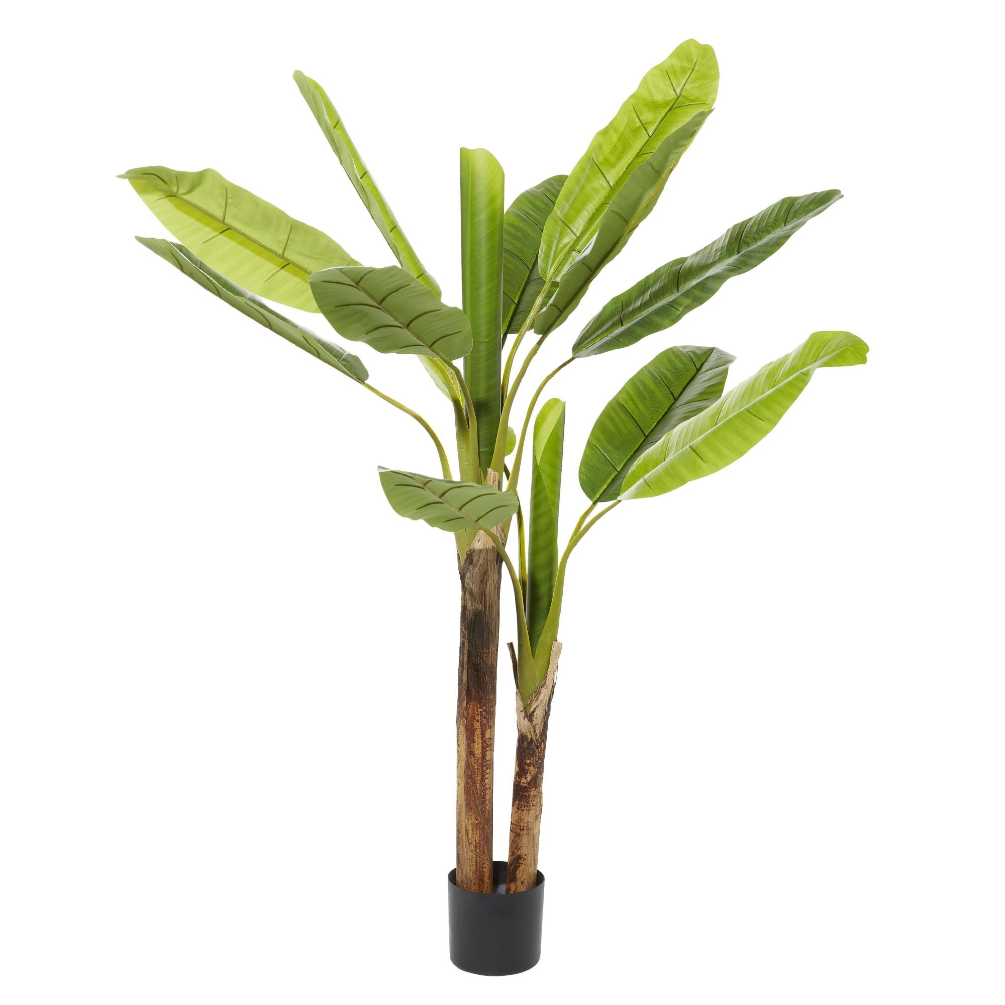 Banana Leaf Green Faux Foliage Indoor Outdoor Artificial Tree with Realistic Leaves and Black Plastic Pot