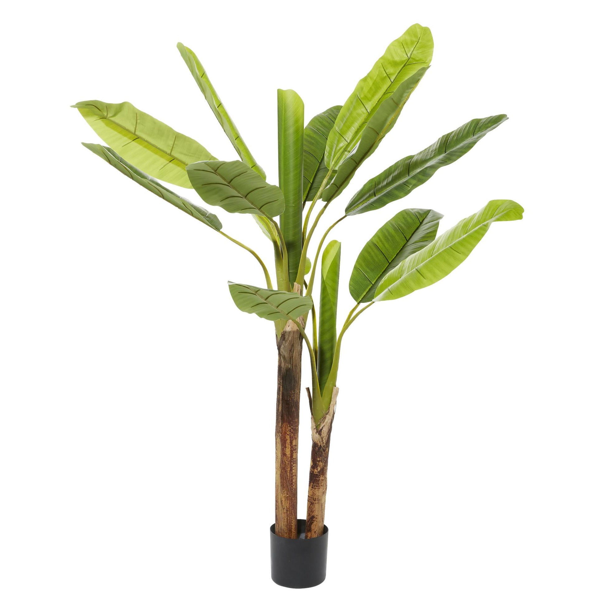 Banana Leaf Green Faux Foliage Indoor Outdoor Artificial Tree with Realistic Leaves and Black Plastic Pot