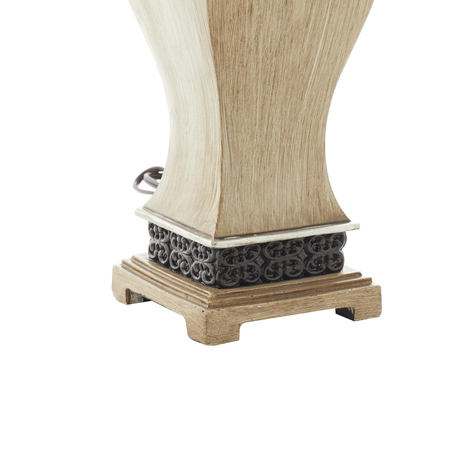 Set of 2 Scroll Brown Polystone Carved Room Table Lamp with Black Accents and Tapered Shade