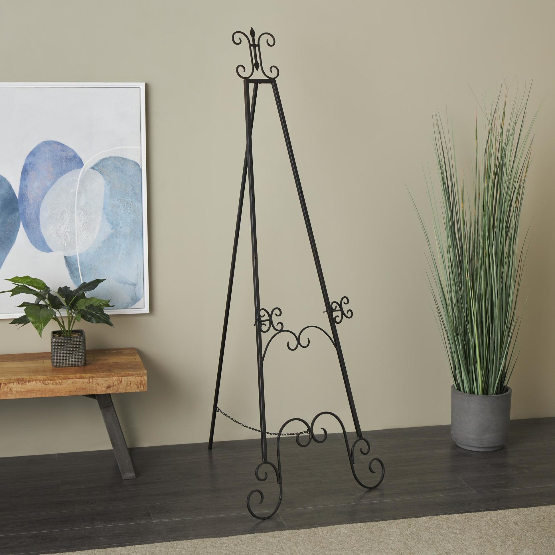Scroll Black Metal Tall Adjustable Floor 3 Tier Display Easel