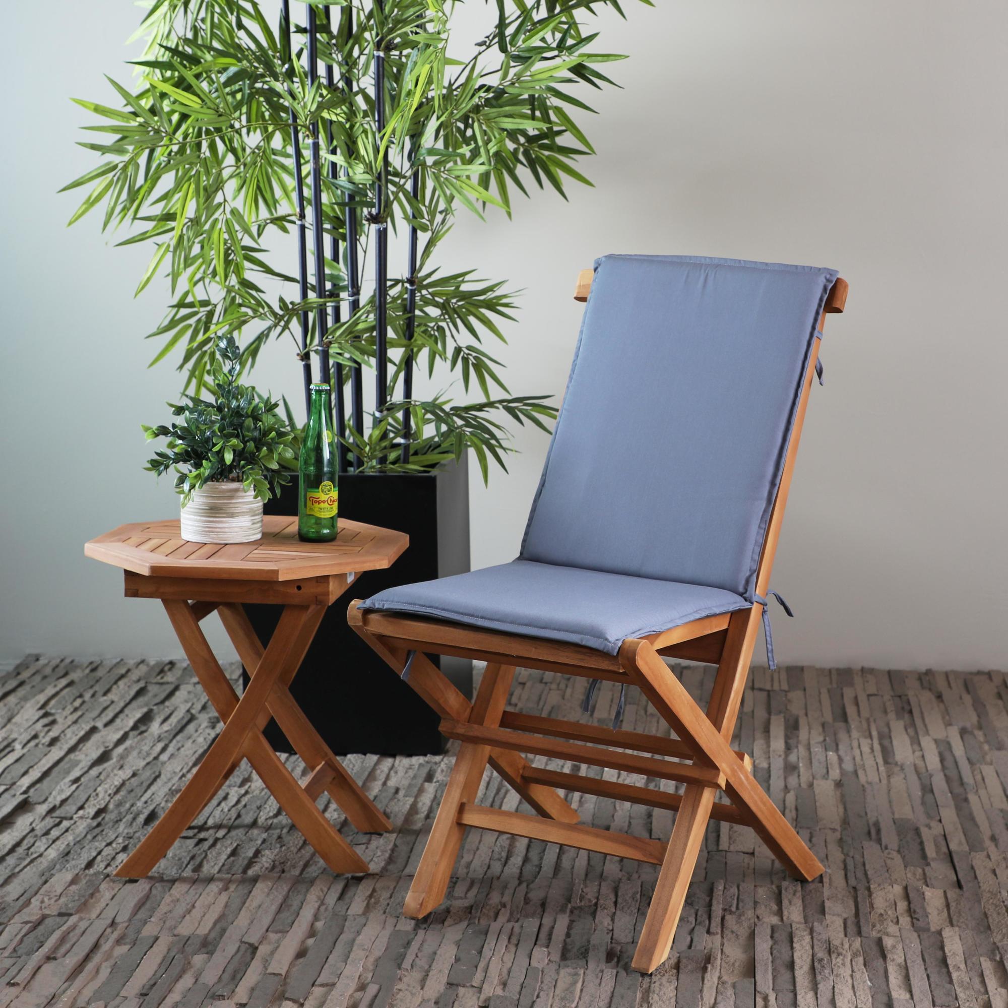 Set of 2 Brown Teak Wood Folding Patio Outdoor Dining Chair with Cushions