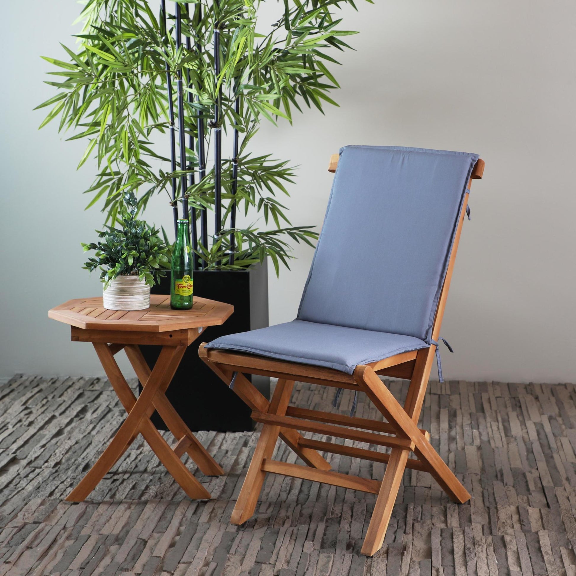 Set of 2 Brown Teak Wood Folding Patio Outdoor Dining Chair with Cushions