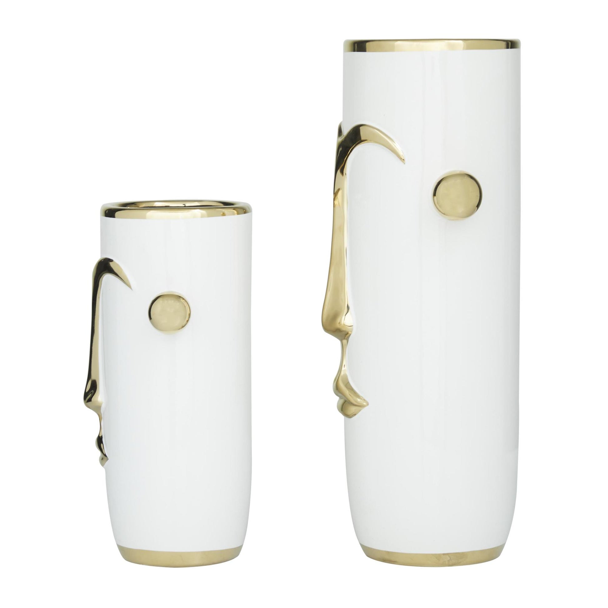 Set of 2 Face Ceramic Abstract Decorative Vase with Gold Details