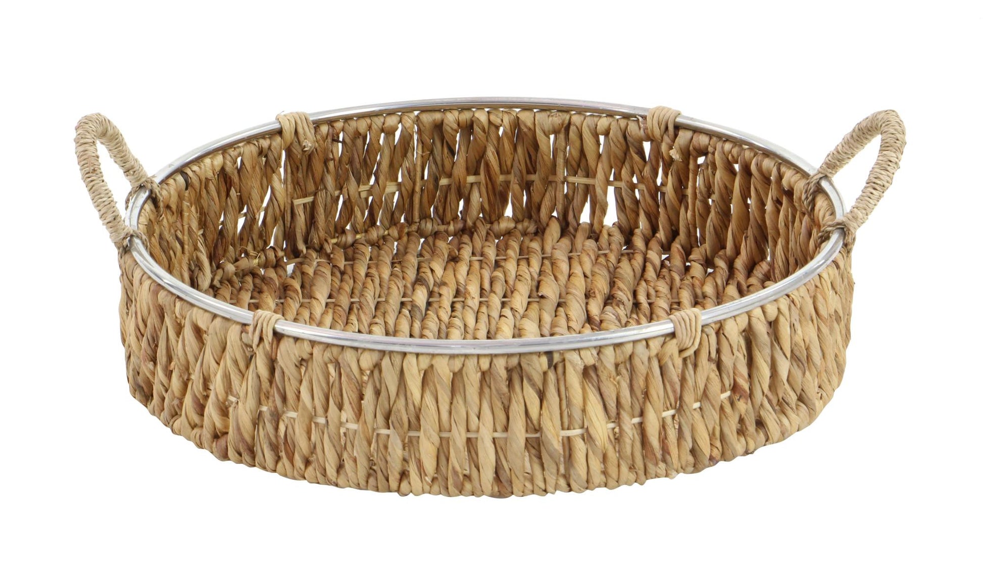 Set of 2 Brown Dried Plant Handmade Woven Living Room Decor Tray