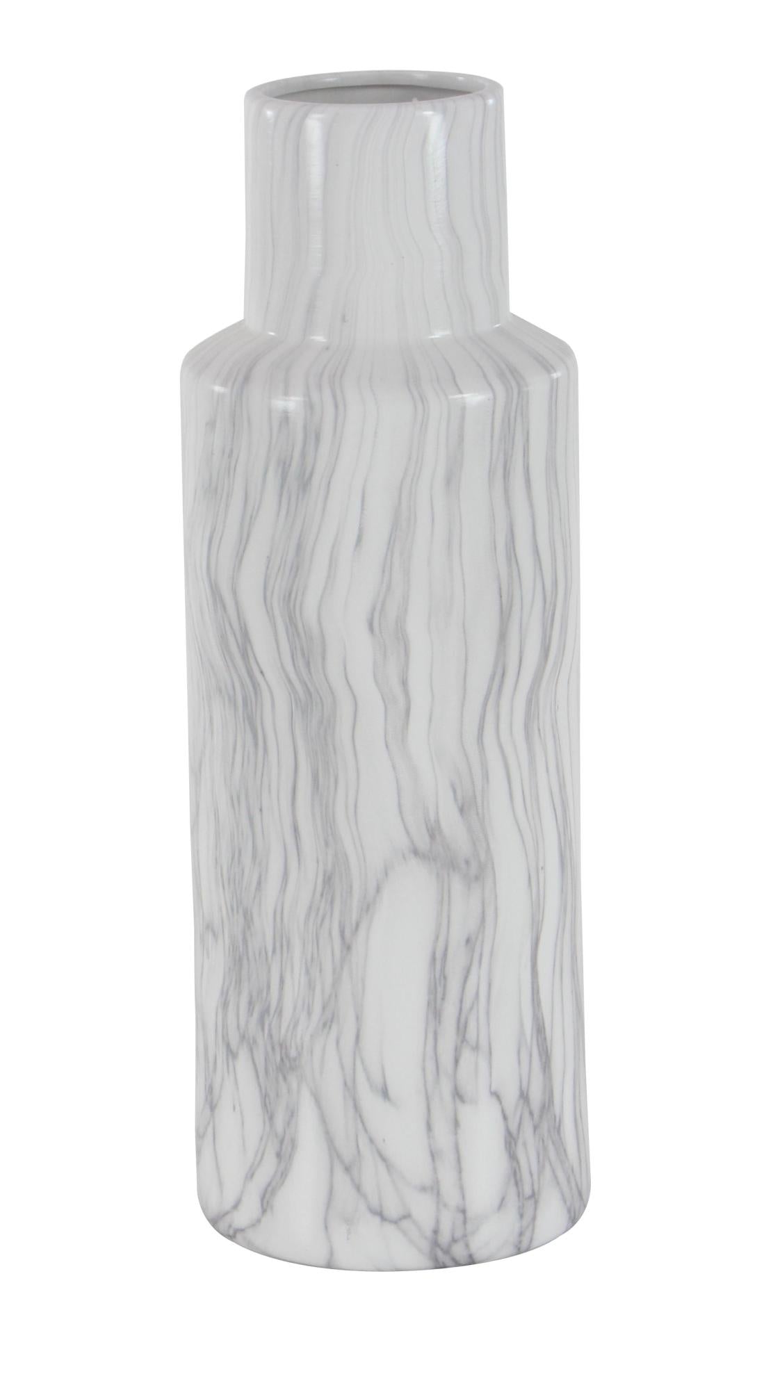 White Ceramic Faux Marble Decorative Vase