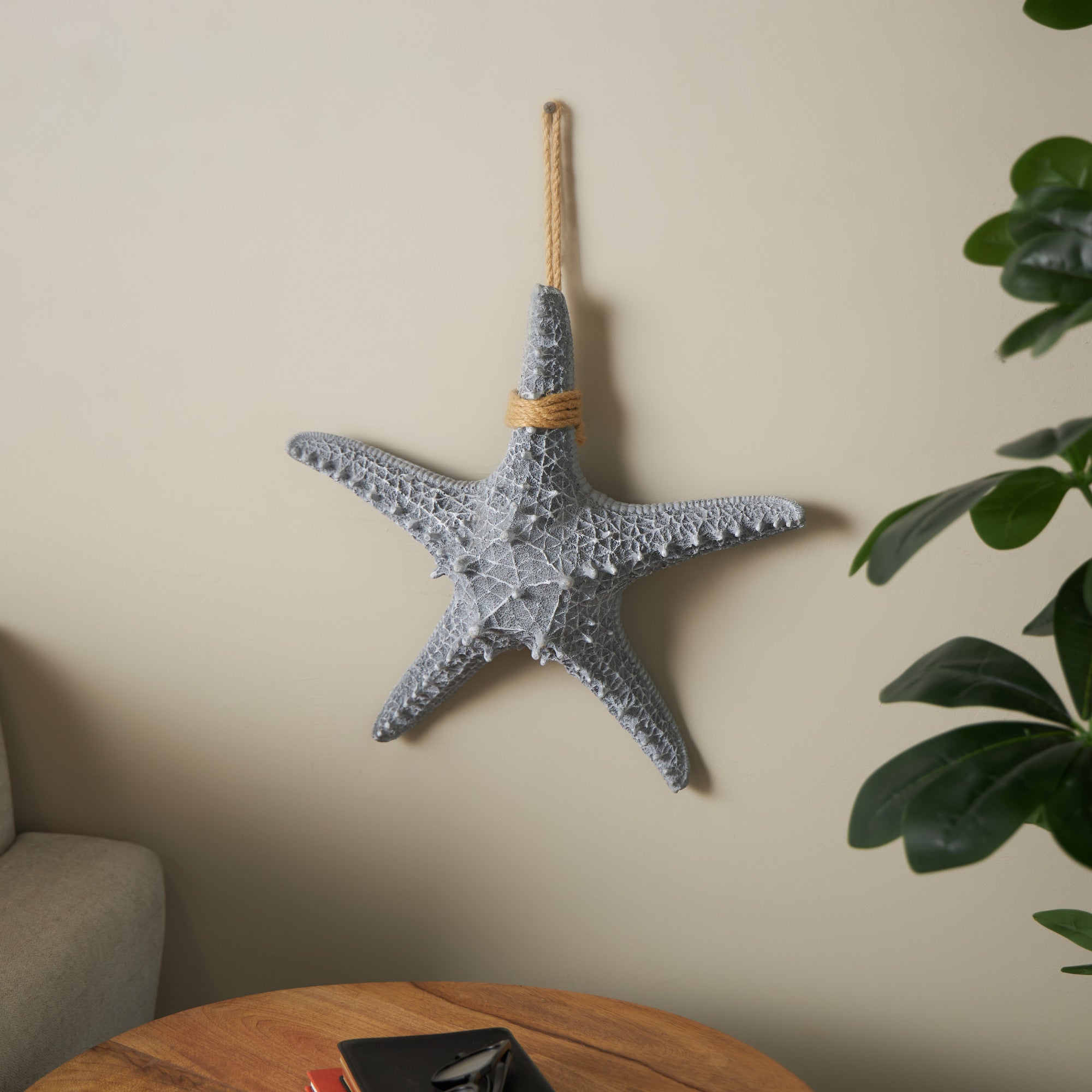 Starfish Gray Polystone Home Wall Decor with Hanging Rope
