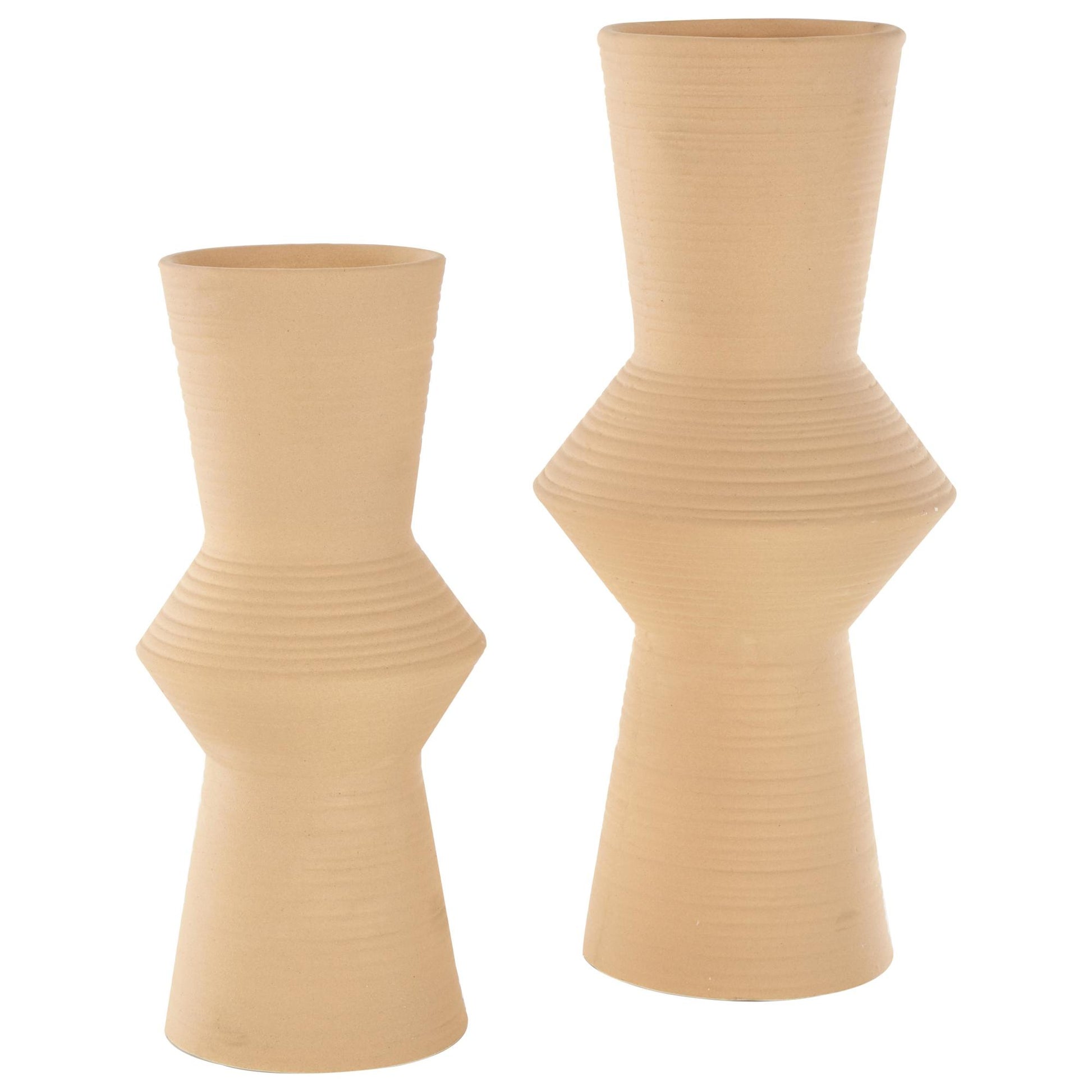 Set of 2 Ceramic Ribbed Cone Shaped Decorative Vase Set of 2 16", 13"H