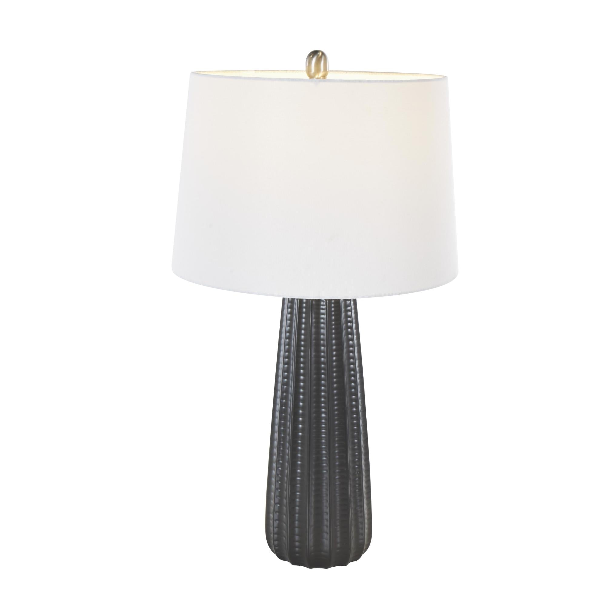 Black Ceramic Ribbed Room Table Lamp with White Drum Shade