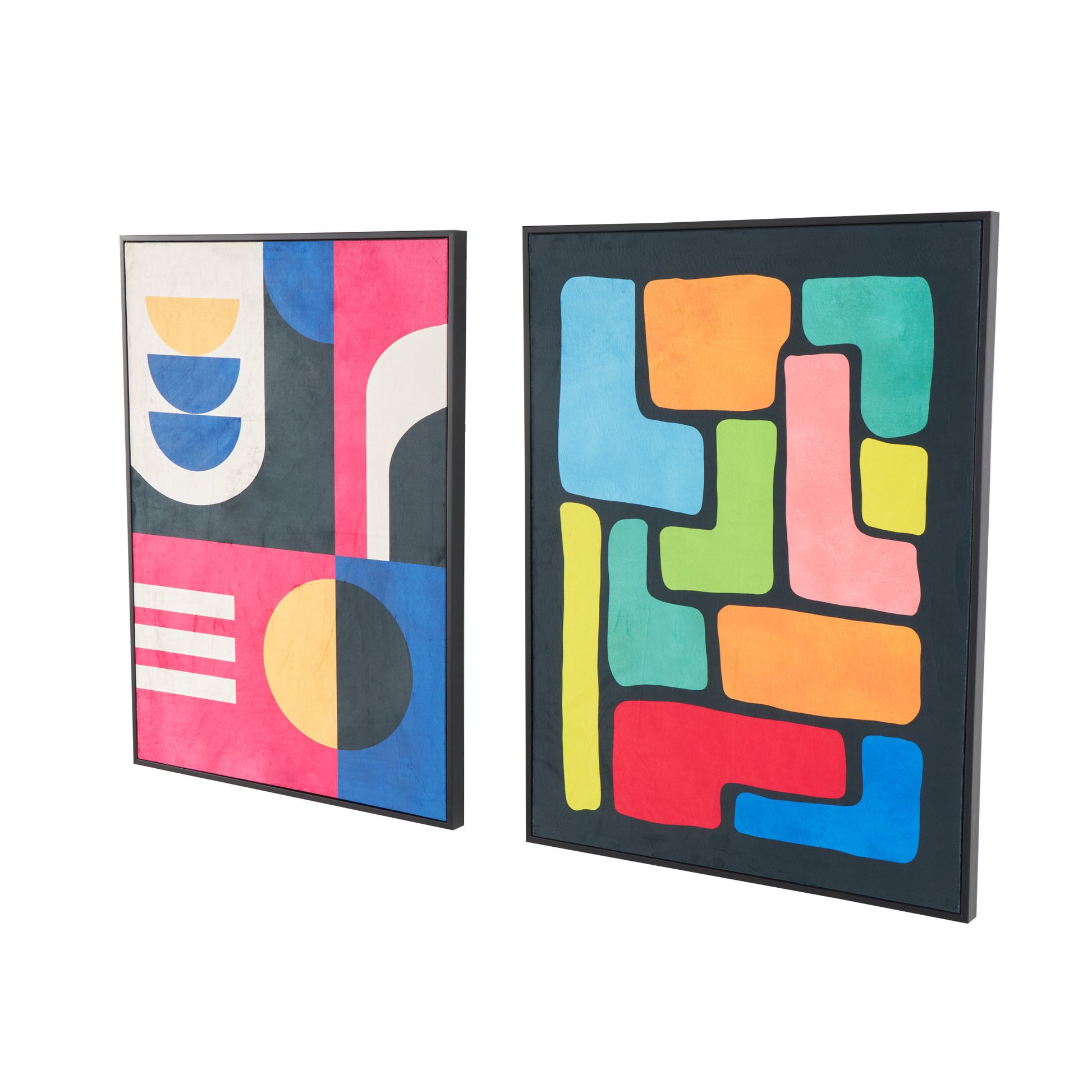 Set of 2 Geometric Multi Colored Canvas Living Room Framed Wall Art with Black Frame