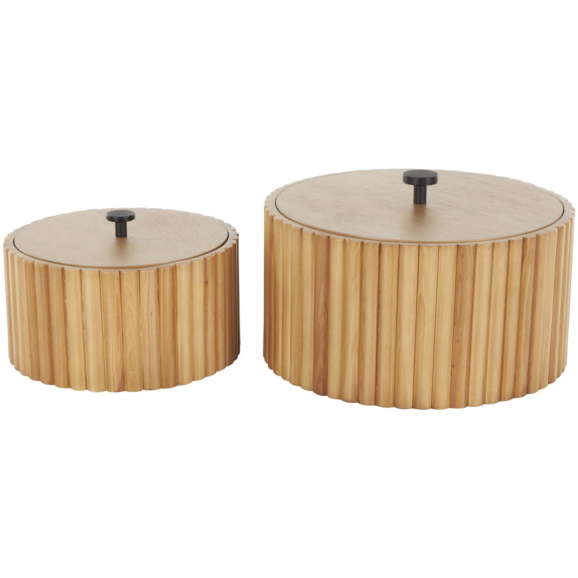 Set of 2 Brown Wooden Handmade Slatted Decorative Box with Lids