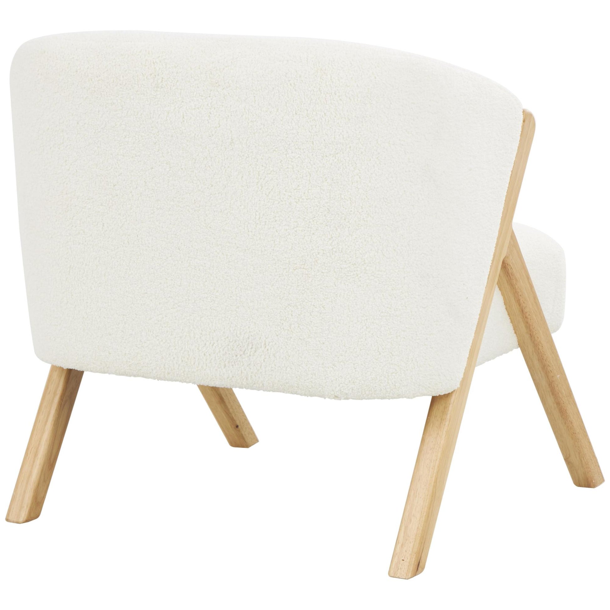 White Polyester Rounded Boucle Living Room Accent Chair with Angled Wooden Legs