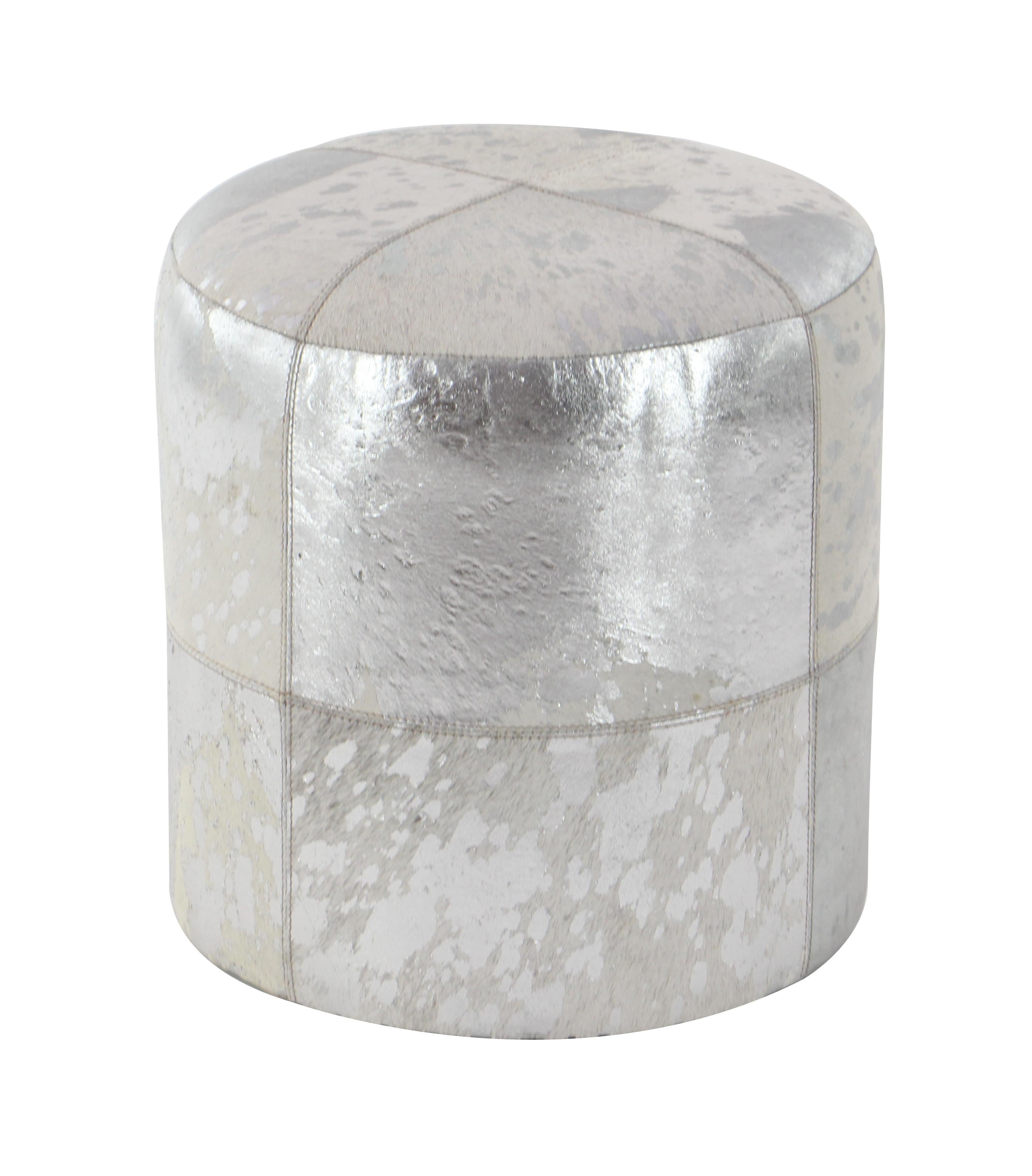 Leather Handmade Cowhide Living Room Stool with Patchwork Pattern