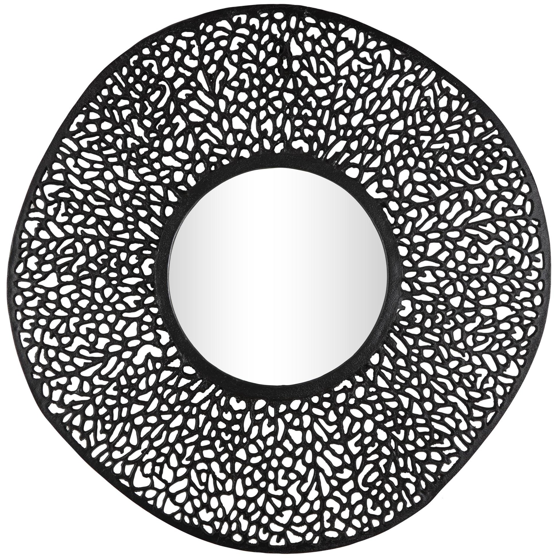 Abstract Black Aluminum Metal Room Wall Mirror with Open Lattice Frame