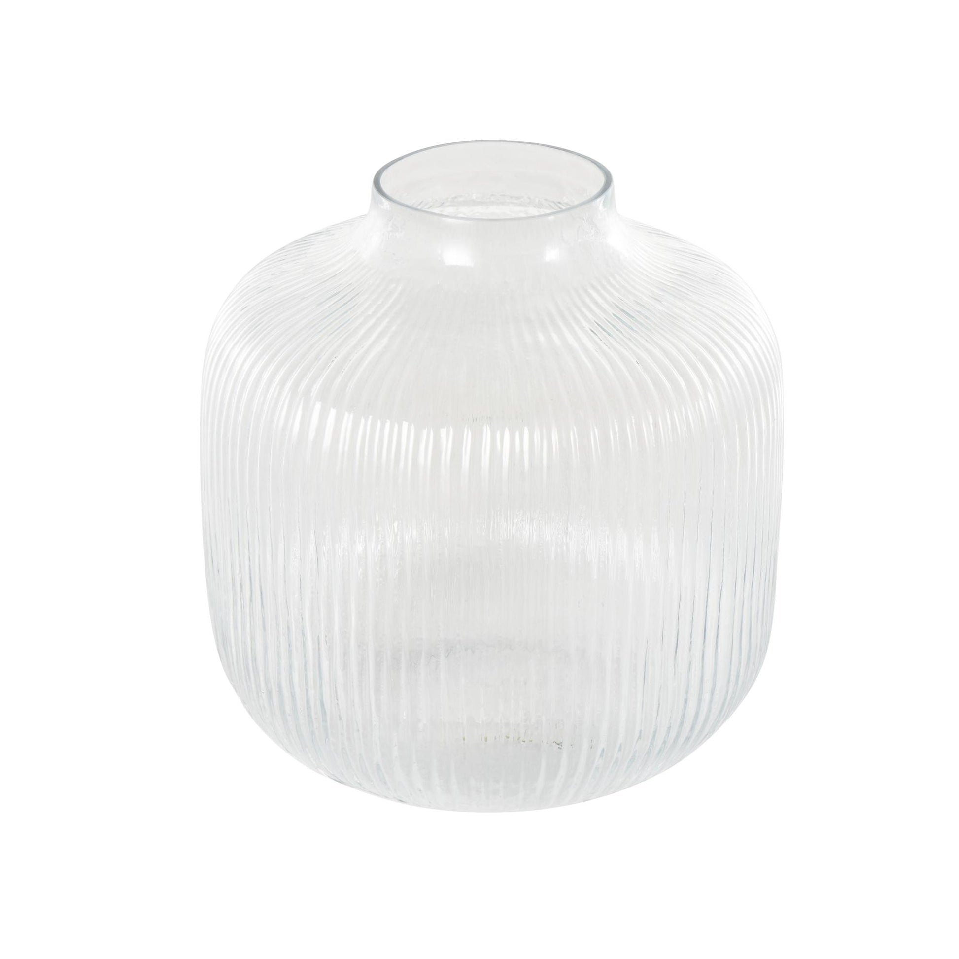Clear Glass Short Round Ribbed Fluted Decorative Vase