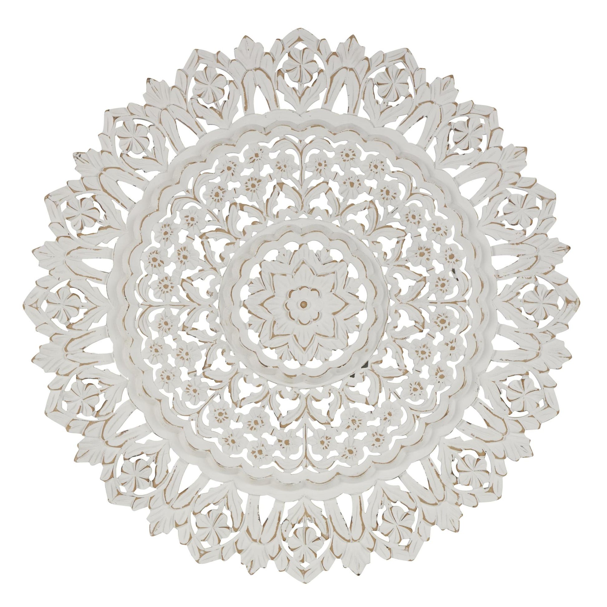 Floral White Wood Handmade Intricately Carved Mandala Home Wall Decor
