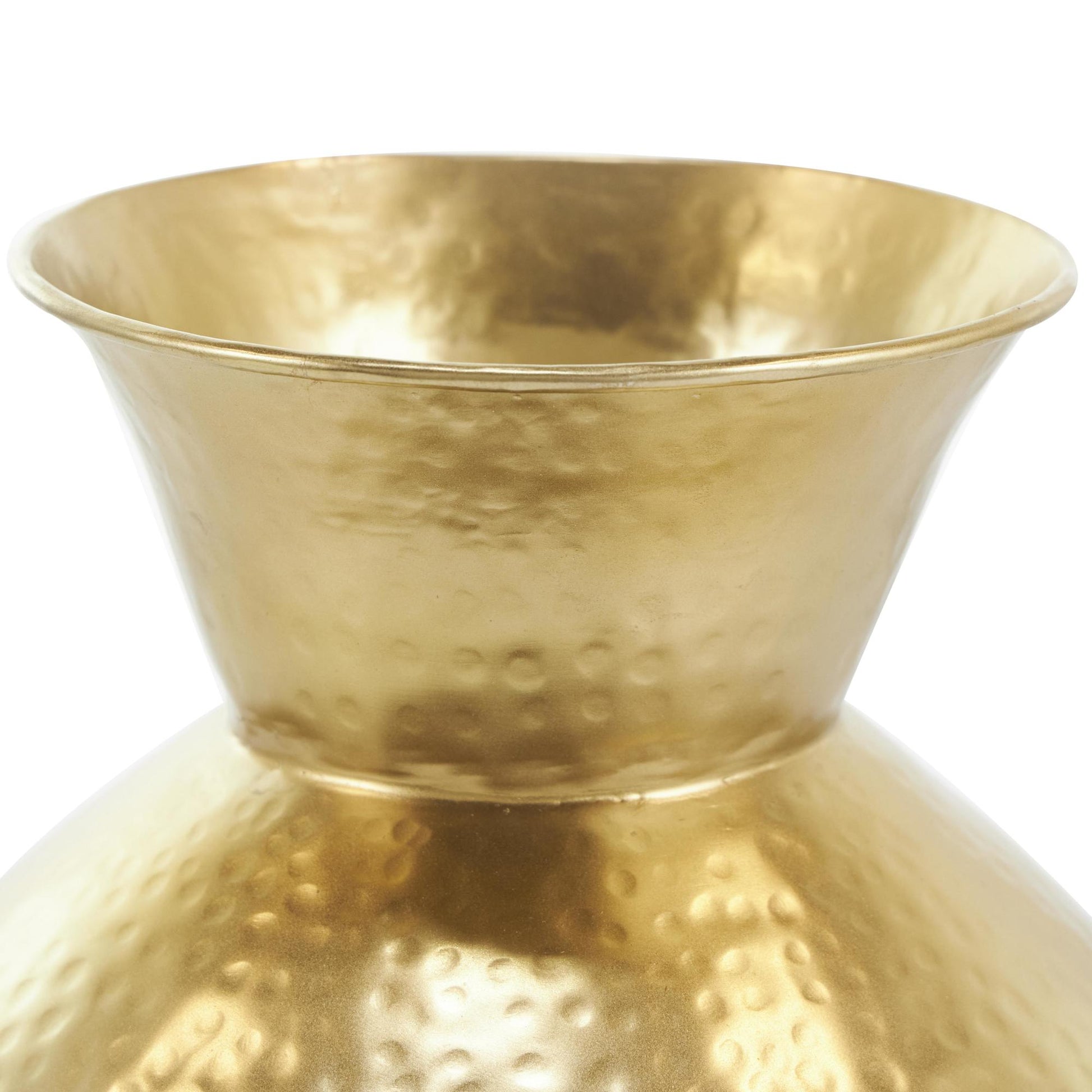 Gold Metal Hammered Spotted Decorative Vase with Fluted Top