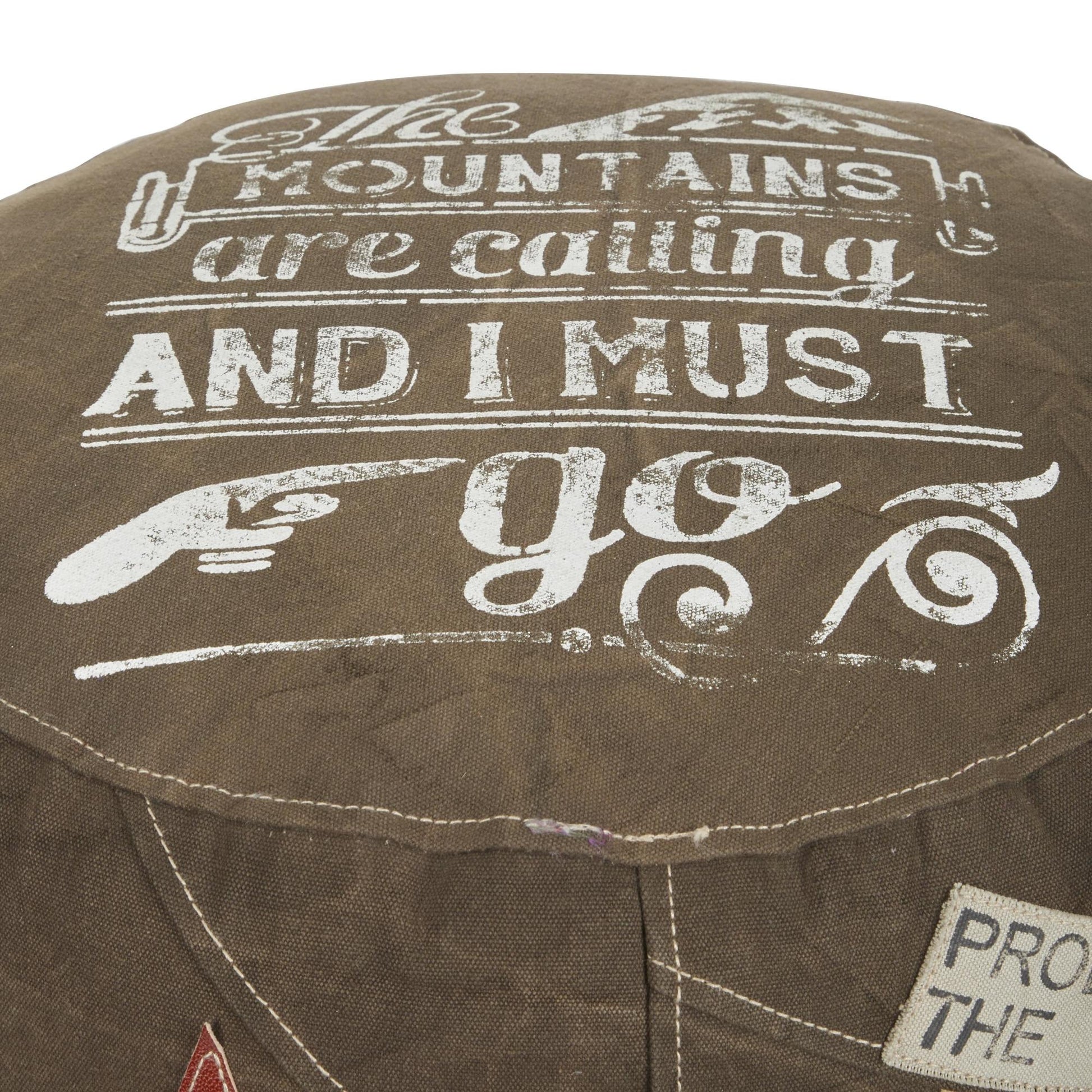 Star Canvas Stuffed Pouf with Leather Accents