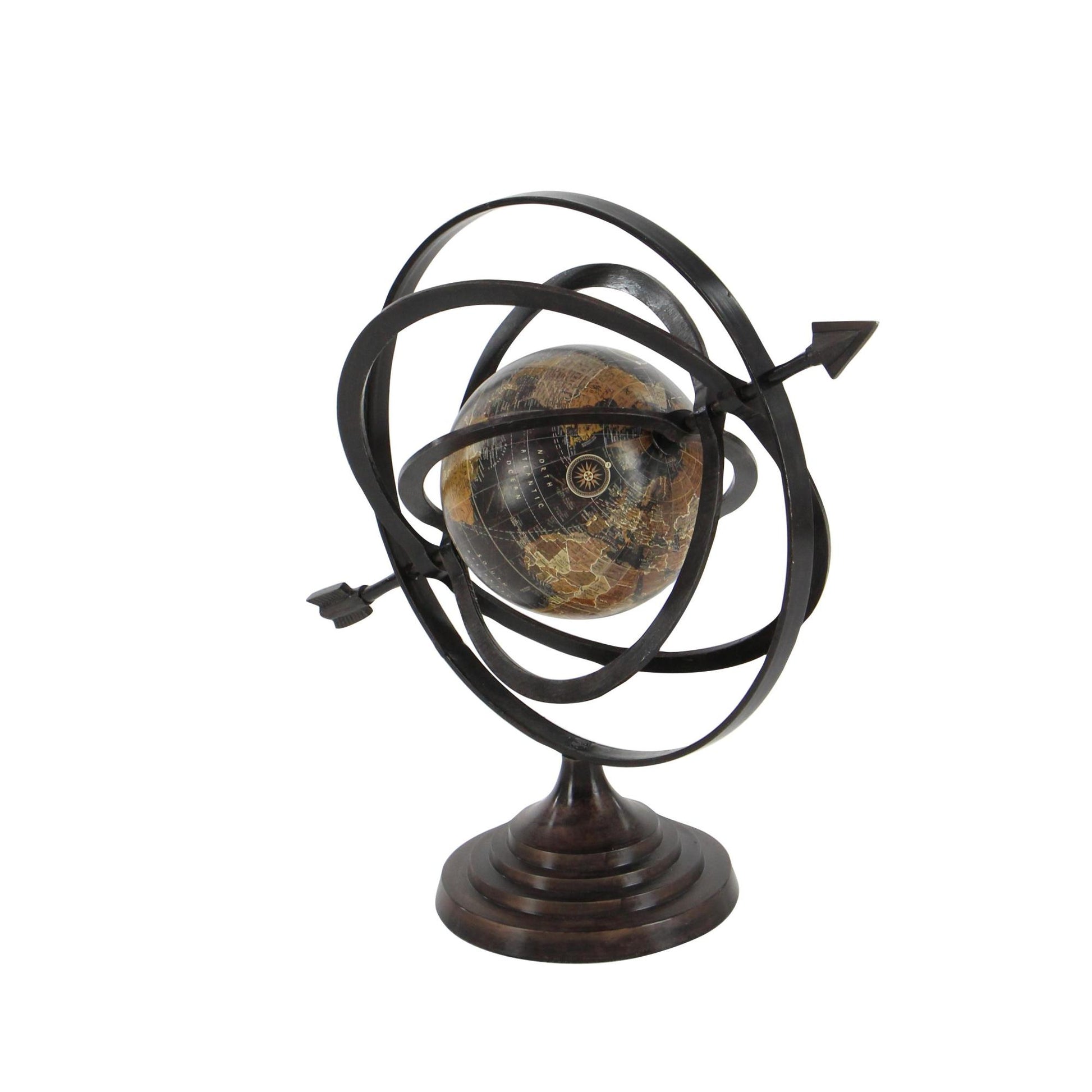 Compass Black Aluminum Metal Educational/Geographic Earth Globe
