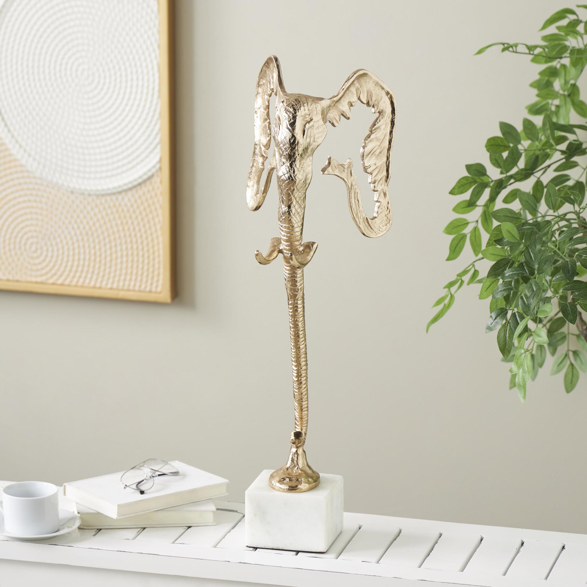 Elephant Aluminum Metal Tall Cutout Silhouette Decorative Sculpture with Marble Base 9" x 9" x 27"