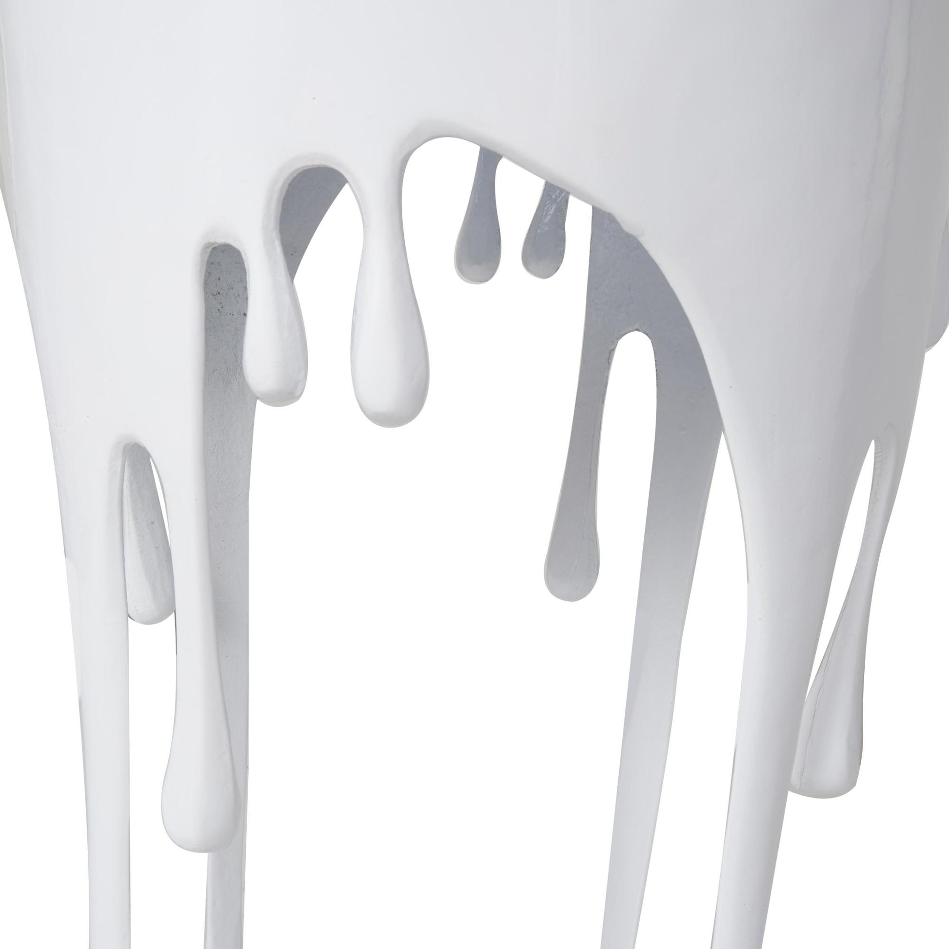 Abstract Aluminum Metal Drip Side End Accent Table with Melting Design and Shaded Glass Top