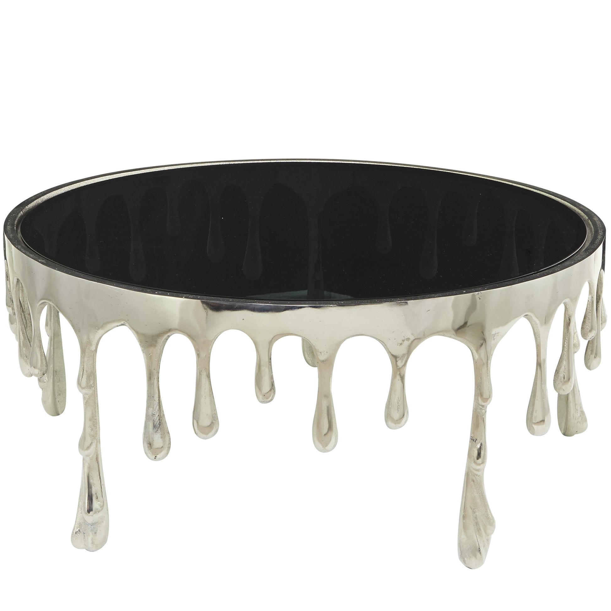 Abstract Aluminum Metal Drip Living Room Coffee Table with Melting Designed Legs and Shaded Glass Top