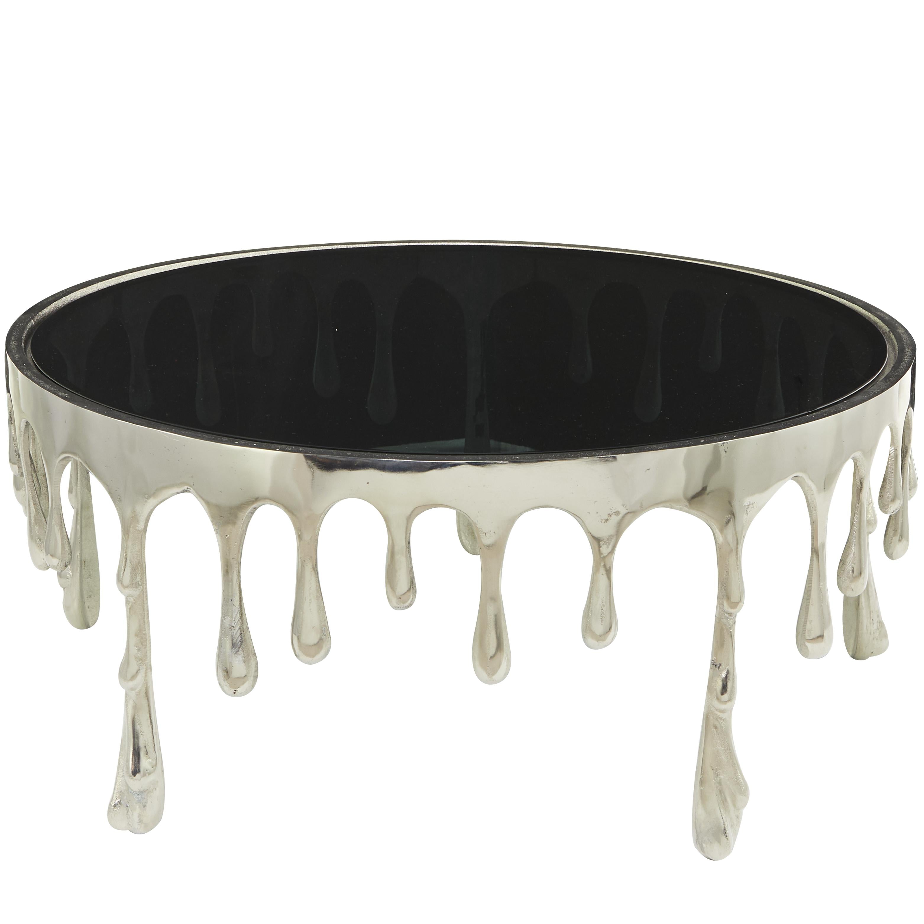 Abstract Aluminum Metal Drip Living Room Coffee Table with Melting Designed Legs and Shaded Glass Top
