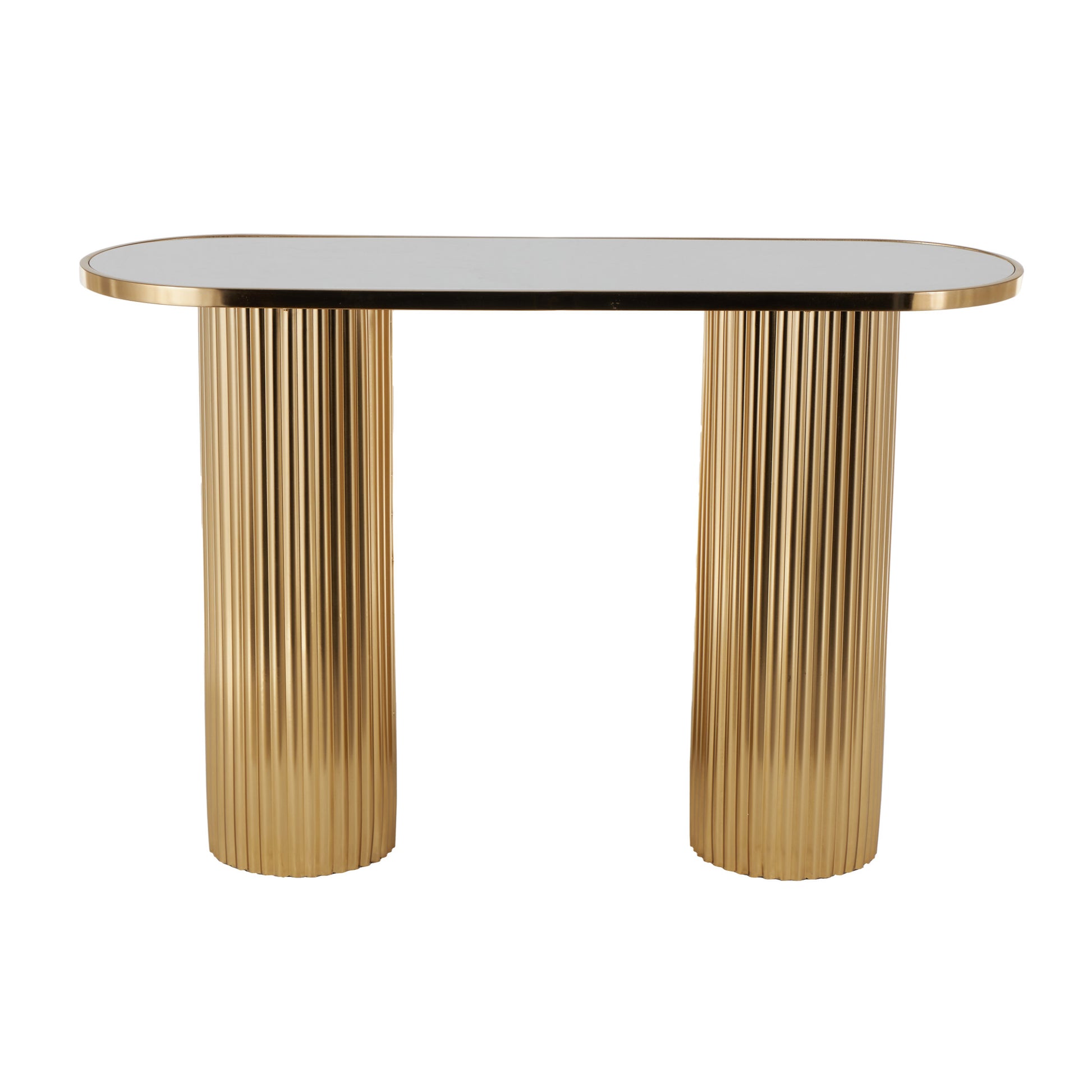 Metal Handmade Oval Living Room Console Table with Ribbed Legs