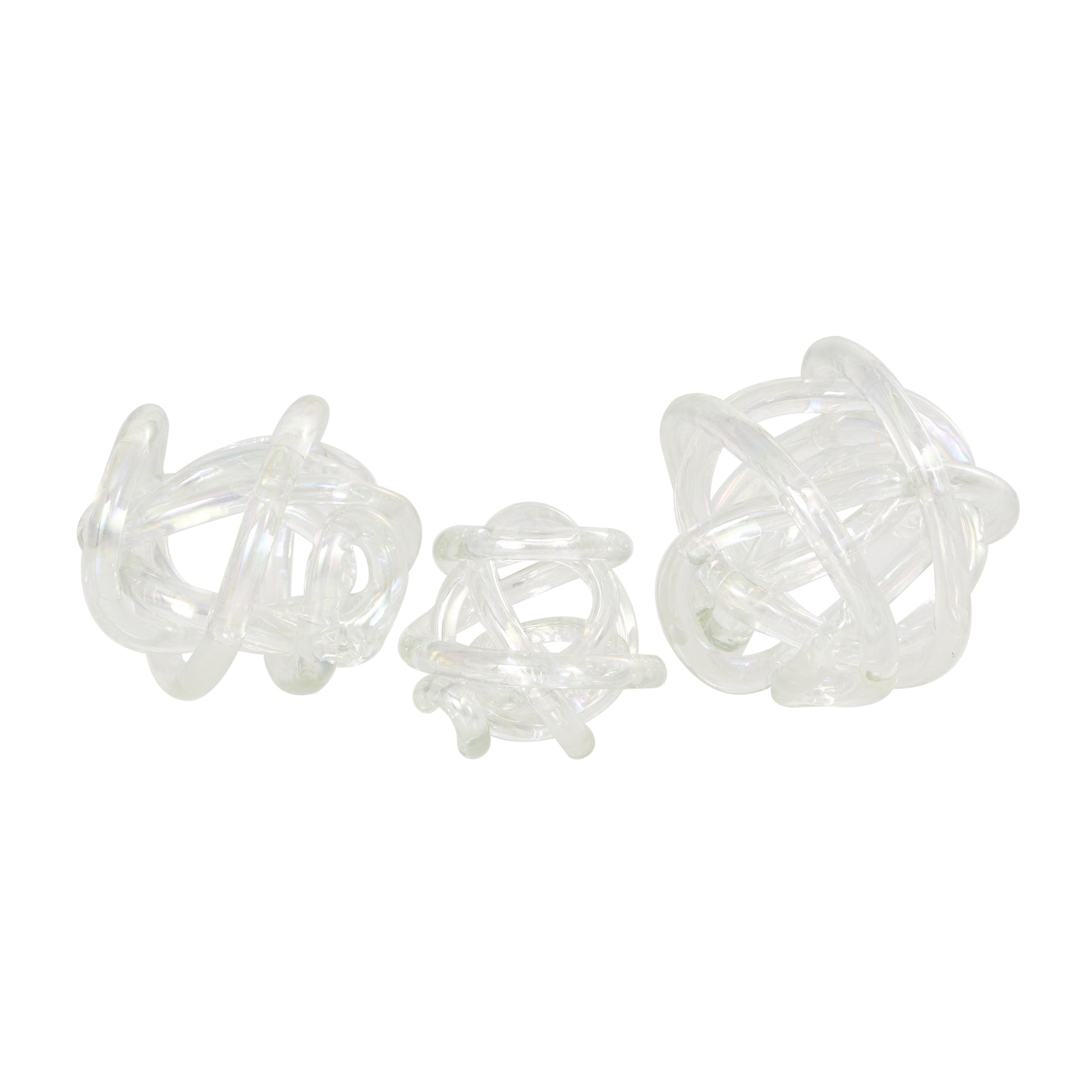 Set of 3 Knot Glass Handmade Knotted Ball Decorative Sculpture