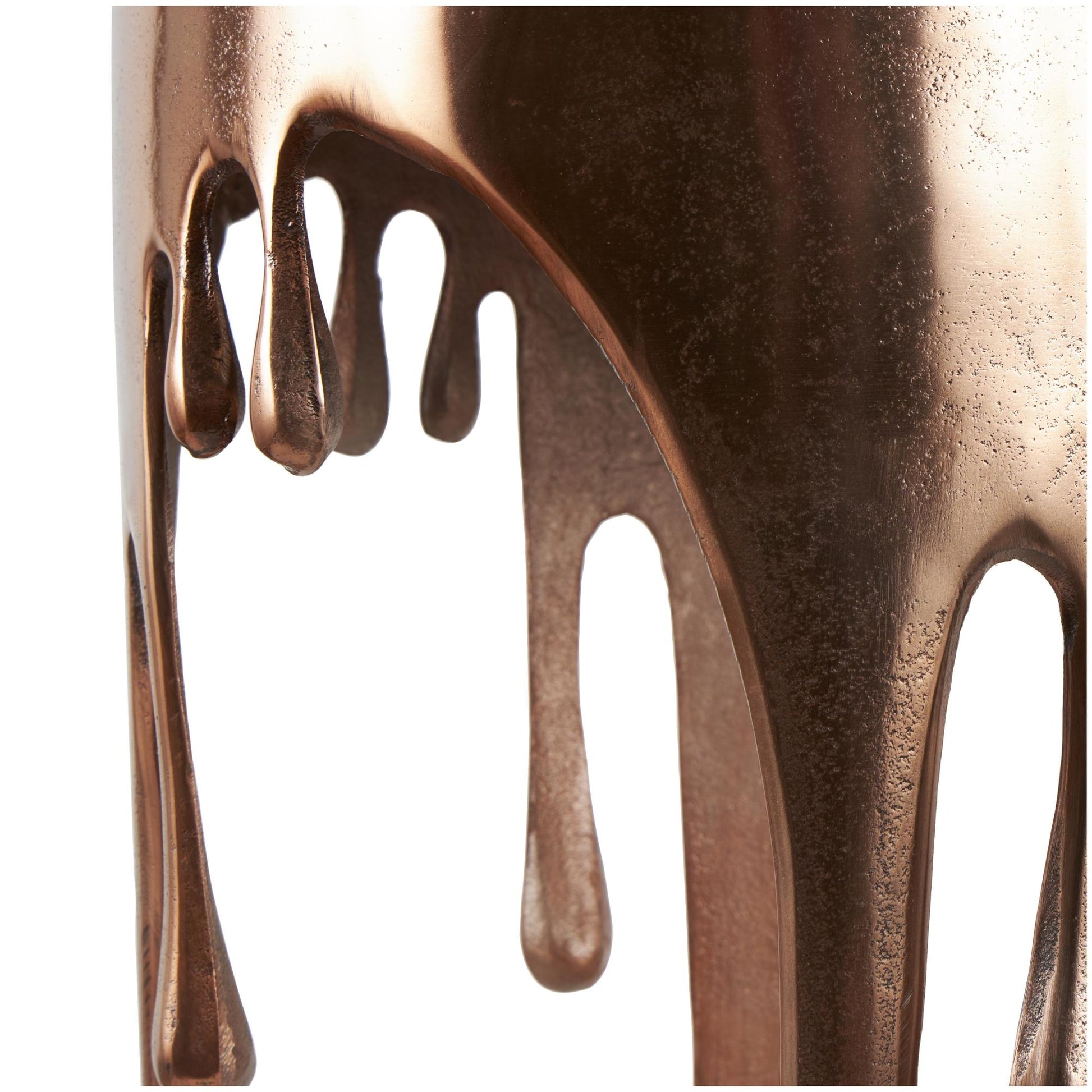 Abstract Aluminum Metal Drip Side End Accent Table with Melting Design and Shaded Glass Top