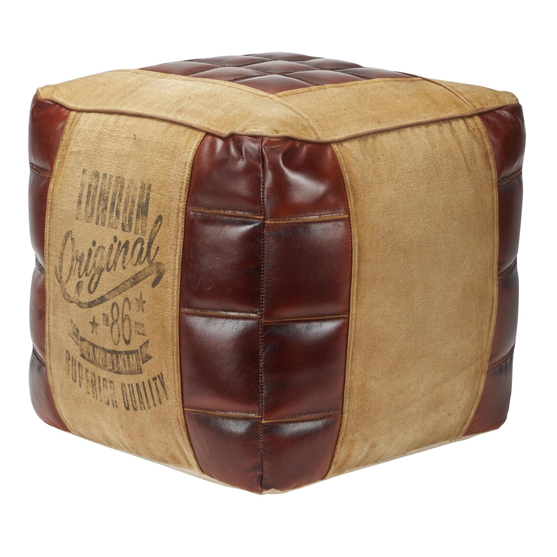 Star Canvas Stuffed Pouf with Leather Accents