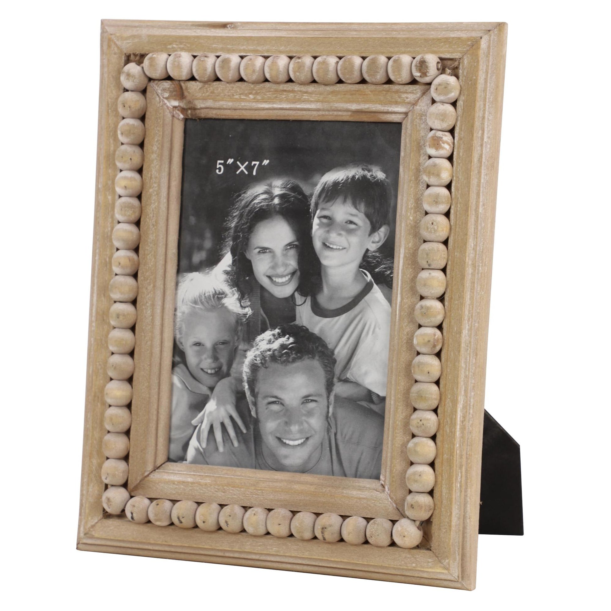 Light Brown Wood Beaded 1 Slot Ornate Photo Frame