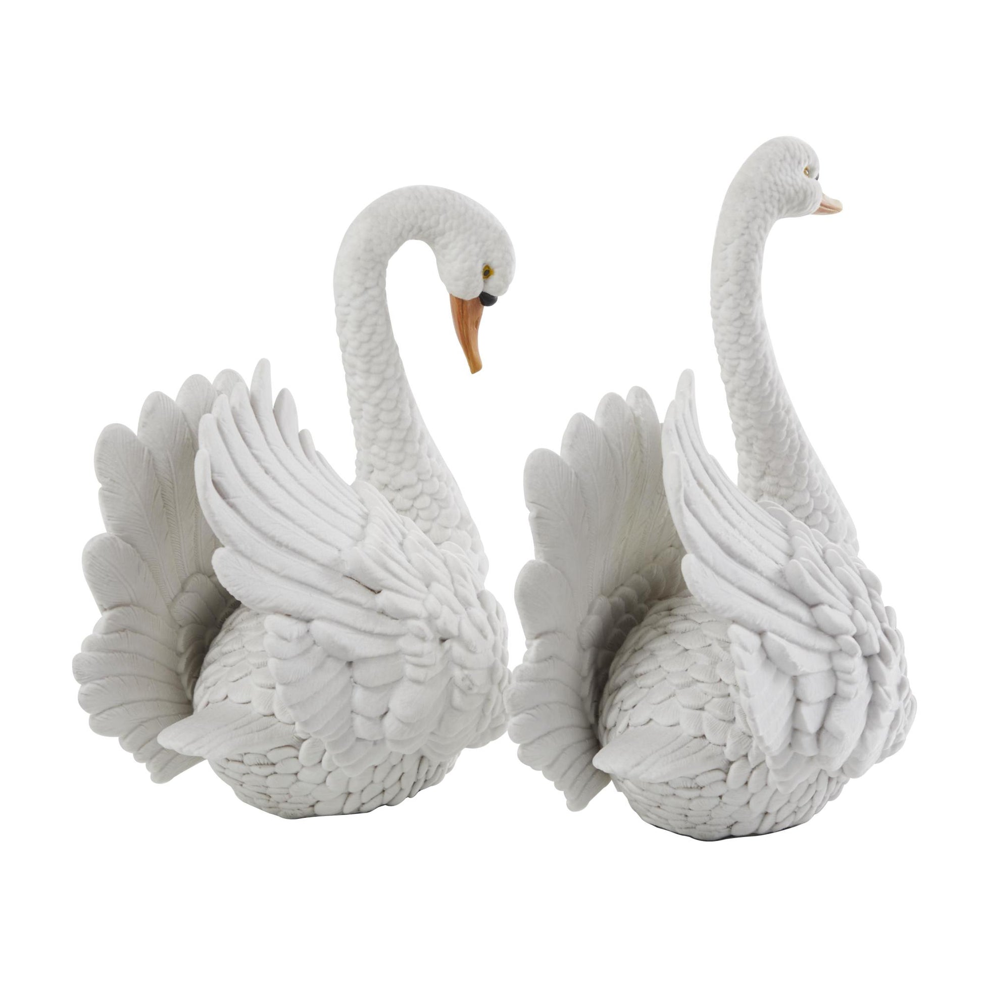Set of 2 Swan White Resin Textured Decorative Garden Sculpture