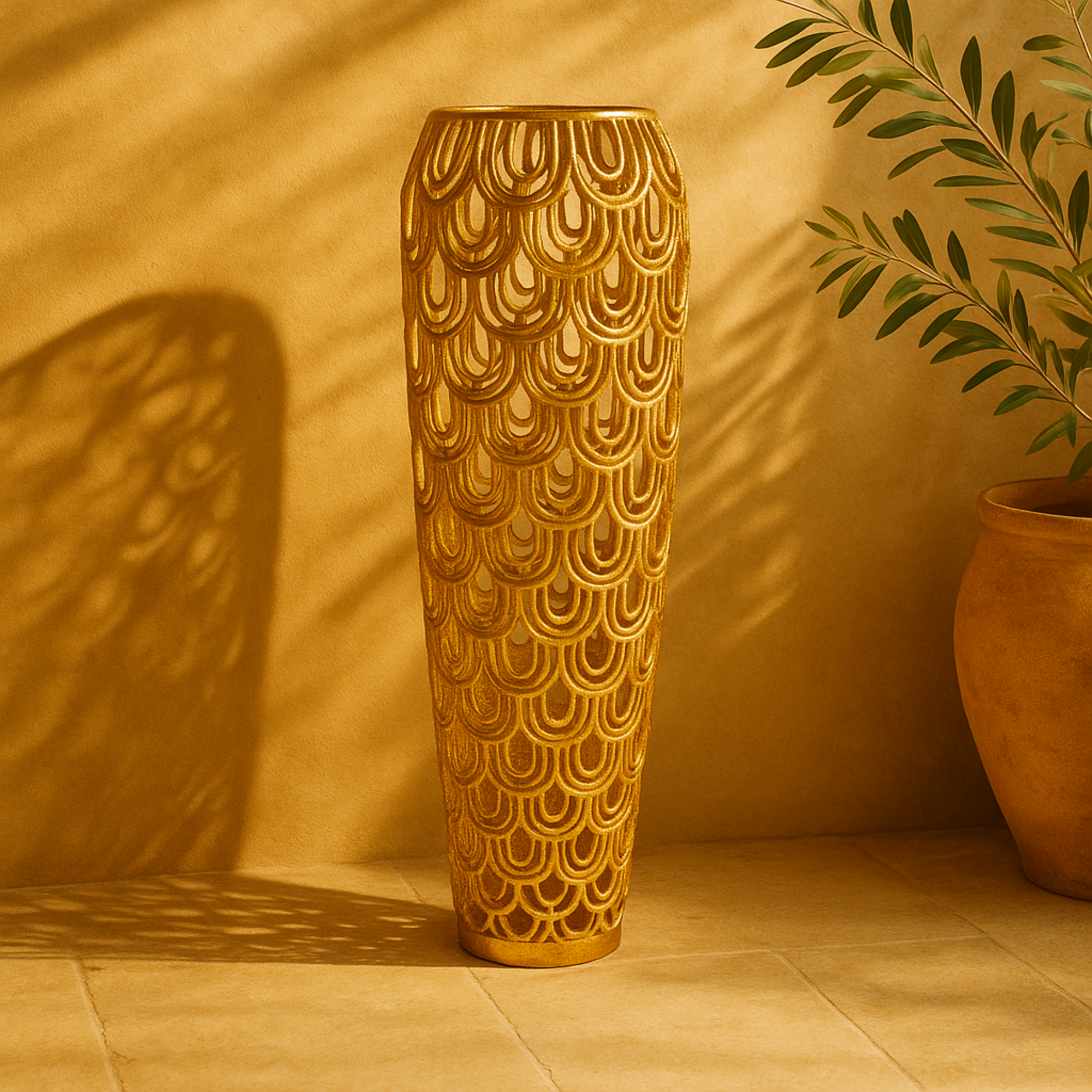 Geometric Aluminum Metal Tall Art Deco Inspired Arched Decorative Vase