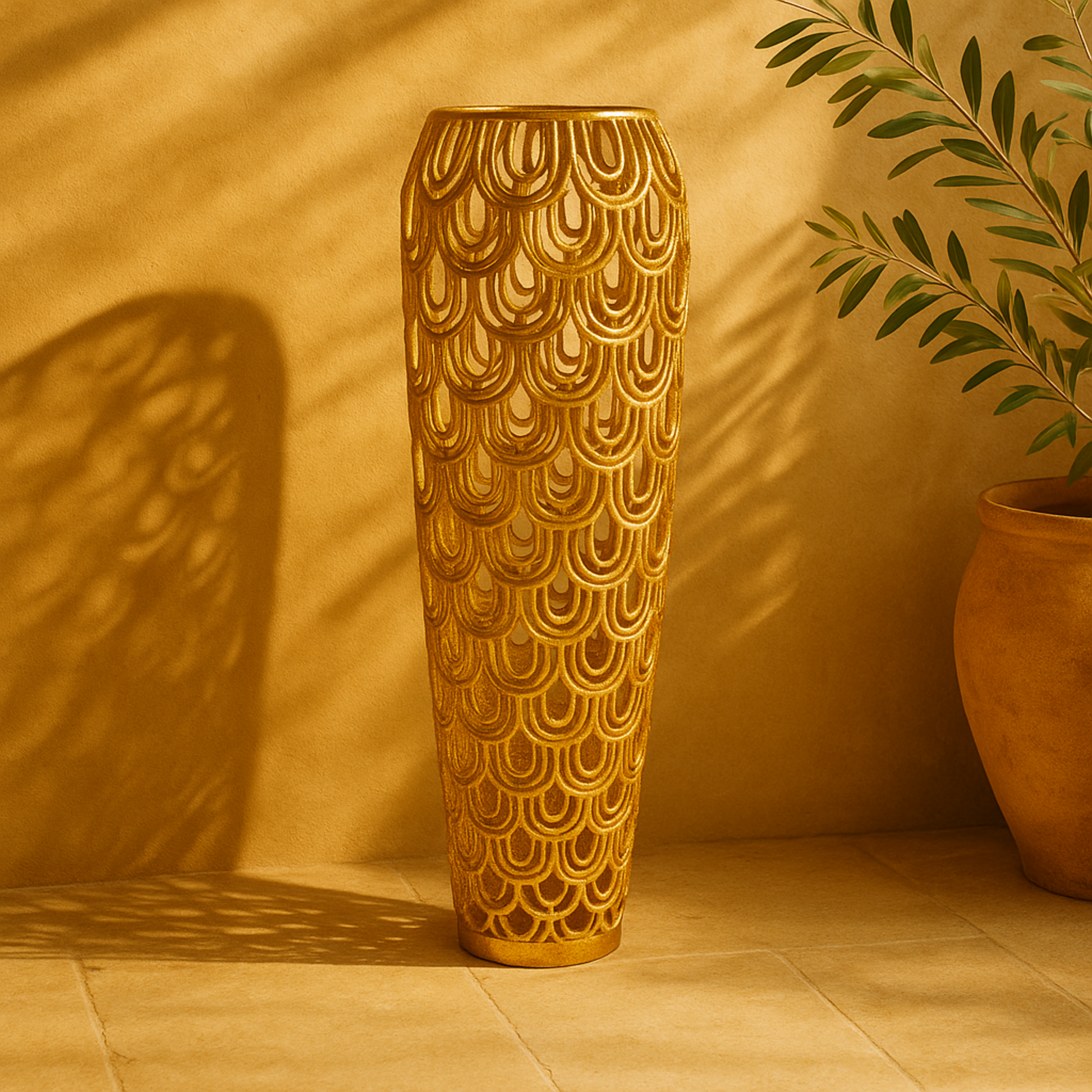 Geometric Aluminum Metal Tall Art Deco Inspired Arched Decorative Vase